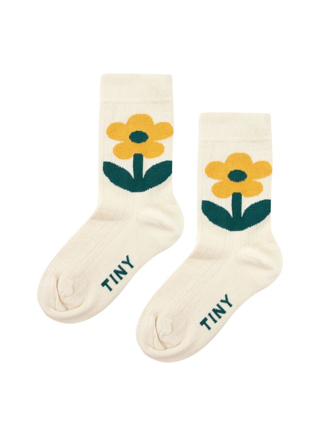 Flower Medium Socks - Light Cream