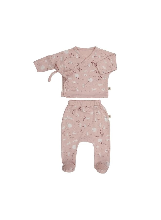 Moonlit Usagi (Hares) Kimono Top + Footed Pants Set - Peach Whip