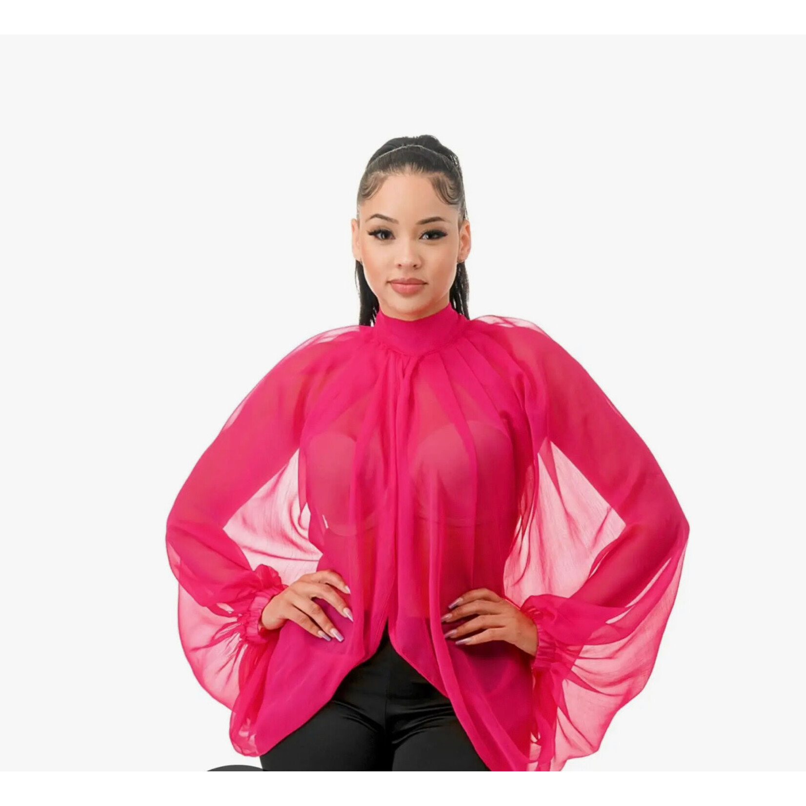 Ariel USA Sheer Organza Blouse Top Pink