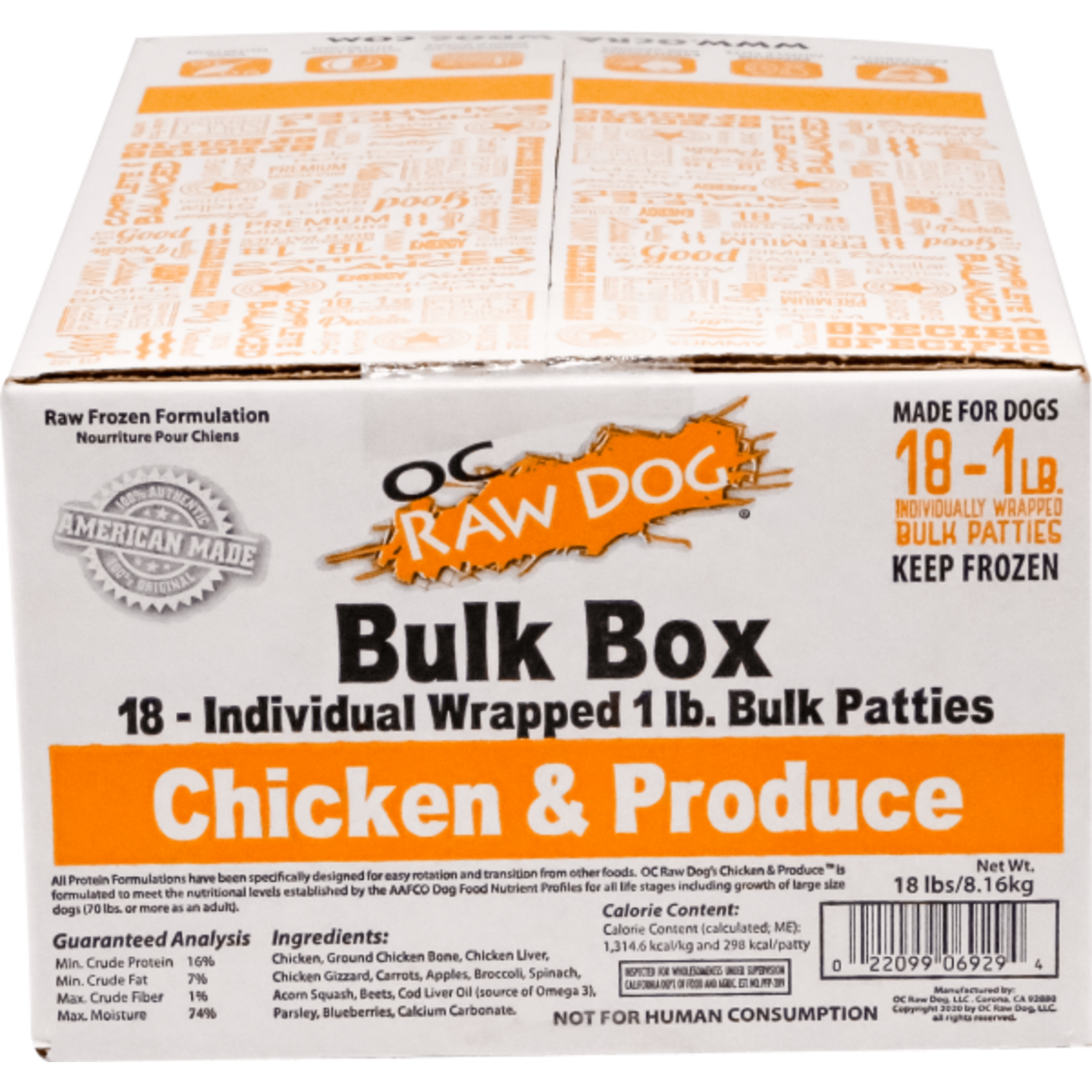 OC Raw OC Raw Frozen Patties Chicken & Produce Bulk 18lb