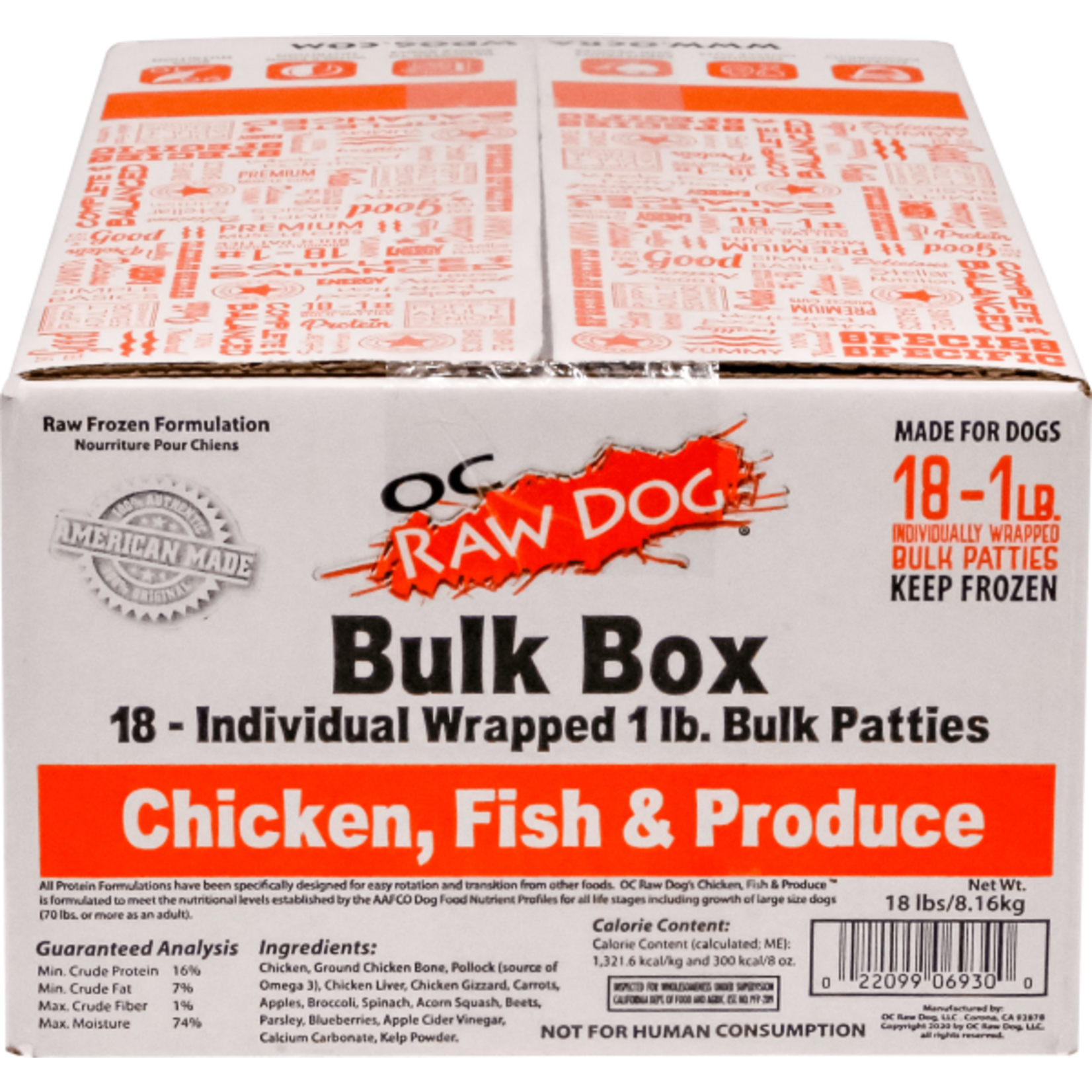 OC Raw OC Raw Frozen Patties Chicken, Fish & Produce Bulk 18lb