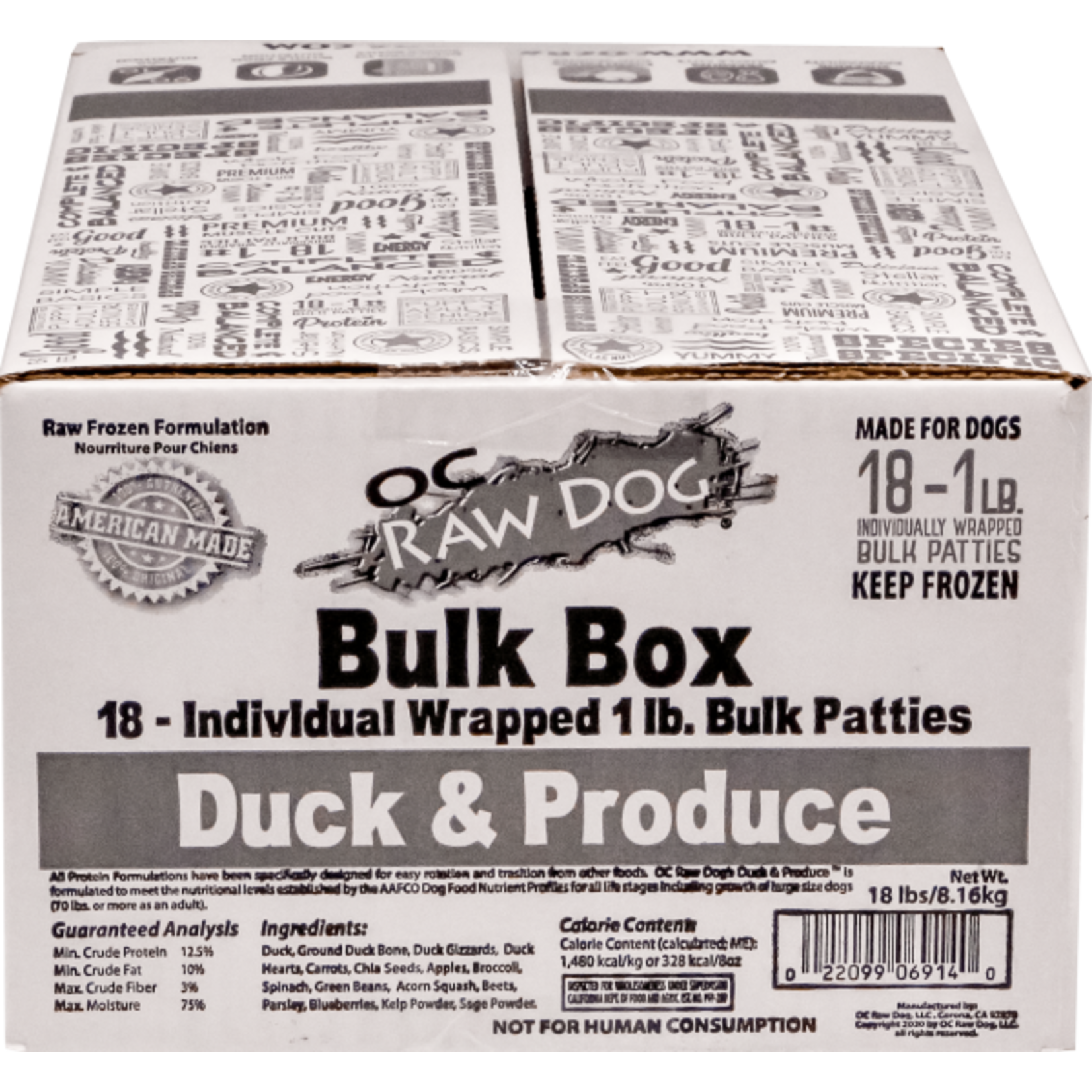 OC Raw OC Raw Frozen Patties Duck & Produce Bulk 18lb