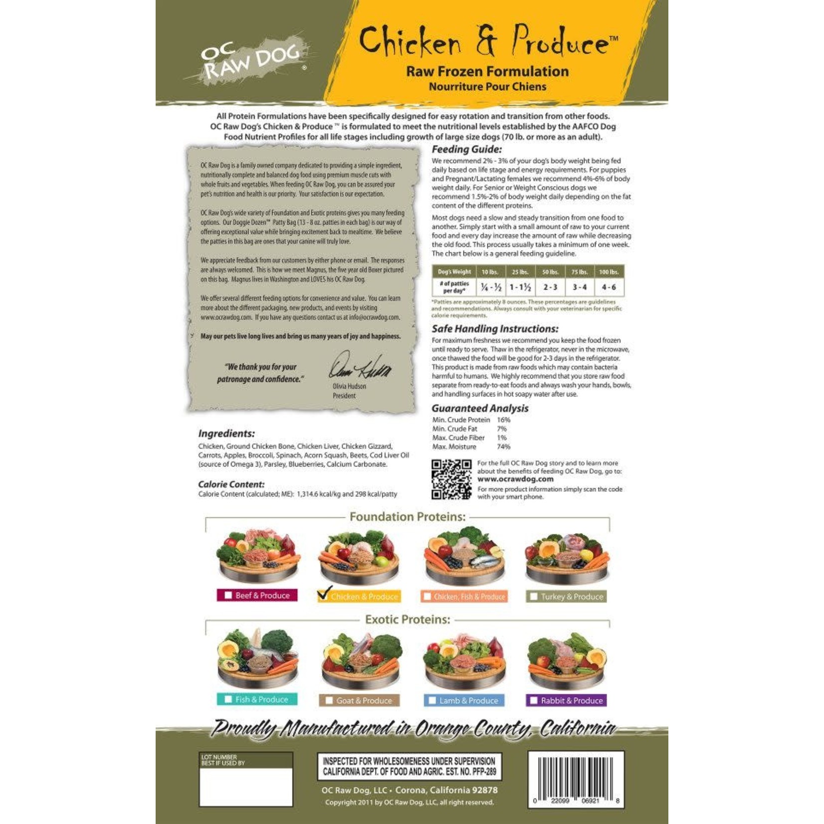 OC Raw OC Raw Frozen Patties Chicken & Produce Bulk 18lb