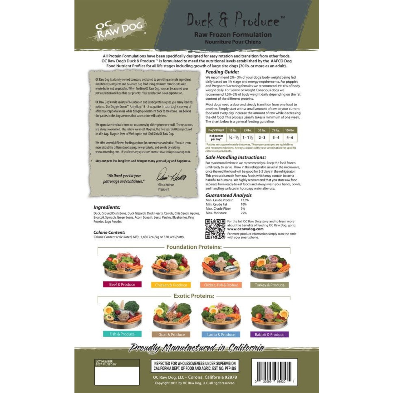 OC Raw OC Raw Frozen Patties Duck & Produce Bulk 18lb
