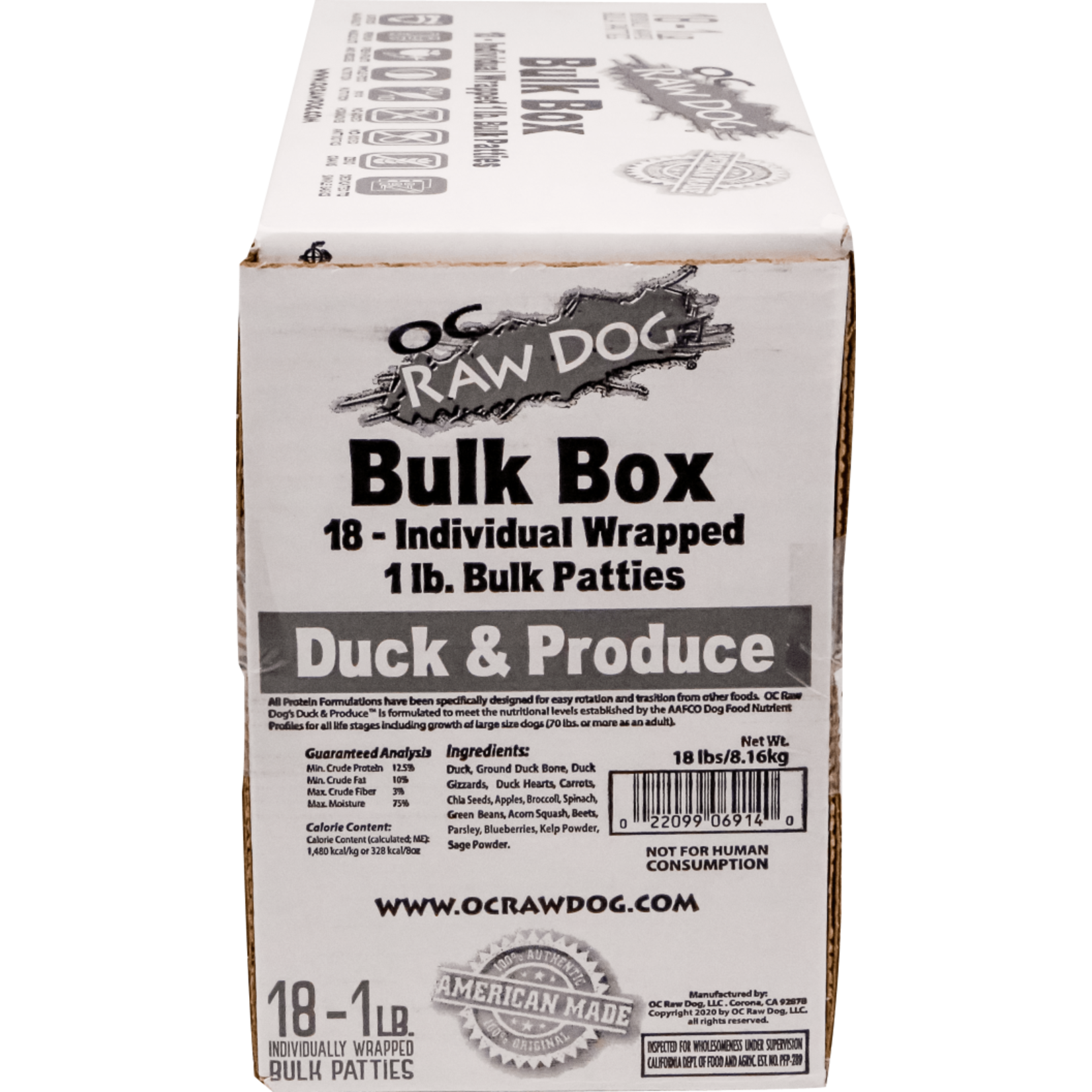OC Raw OC Raw Frozen Patties Duck & Produce Bulk 18lb