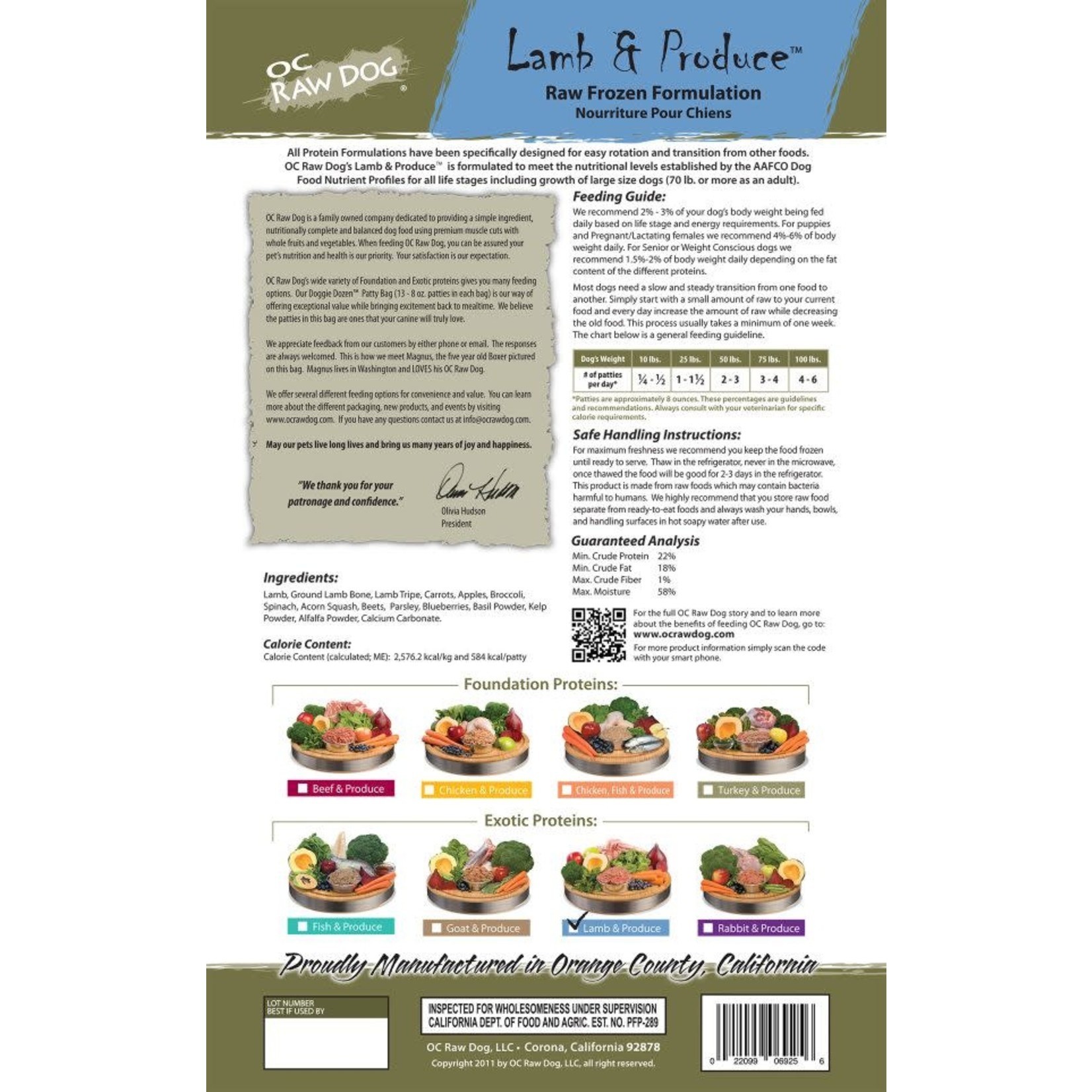 OC Raw OC Raw Frozen Patties Lamb & Produce 6lb