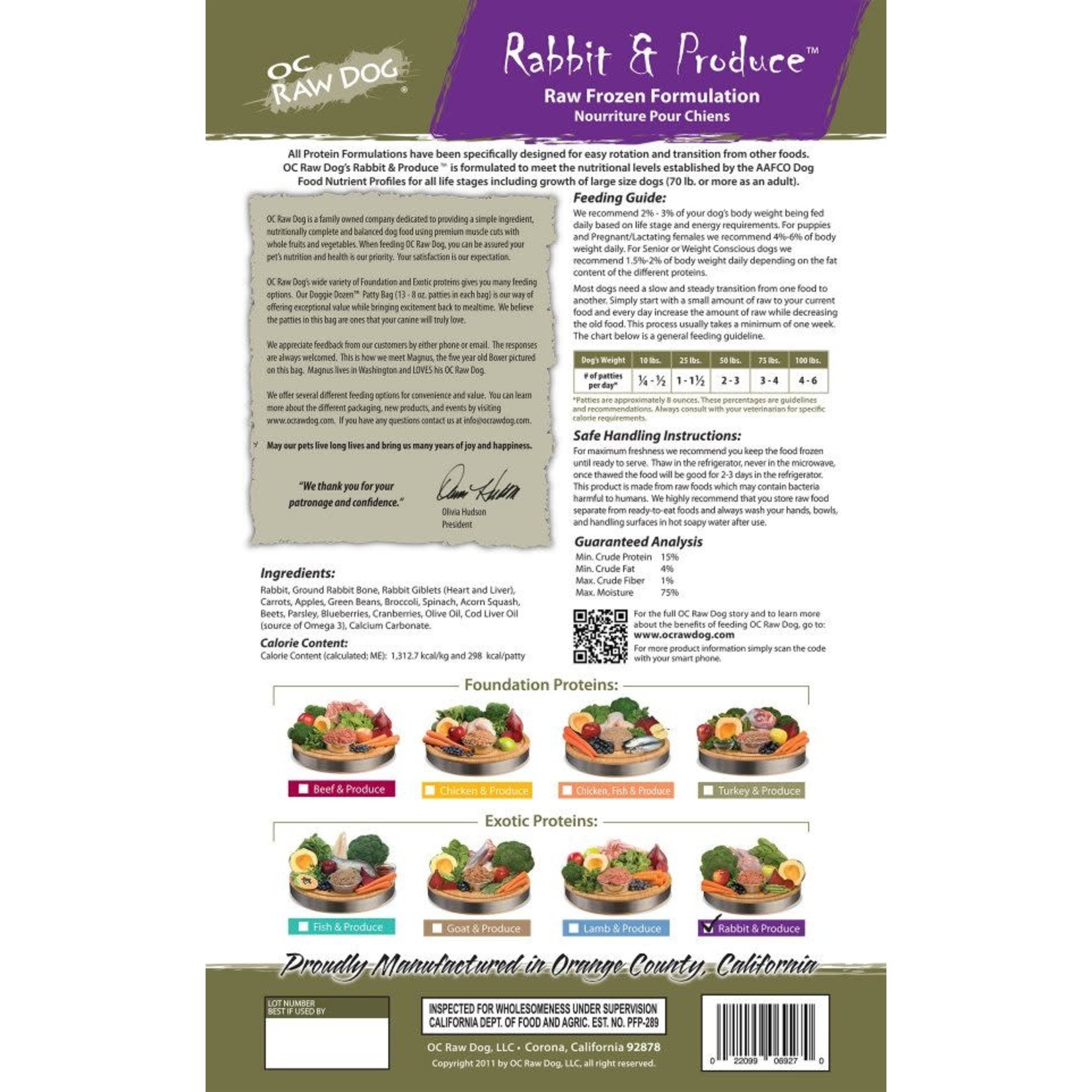 OC Raw OC Raw Frozen Patties Rabbit & Produce 6lb