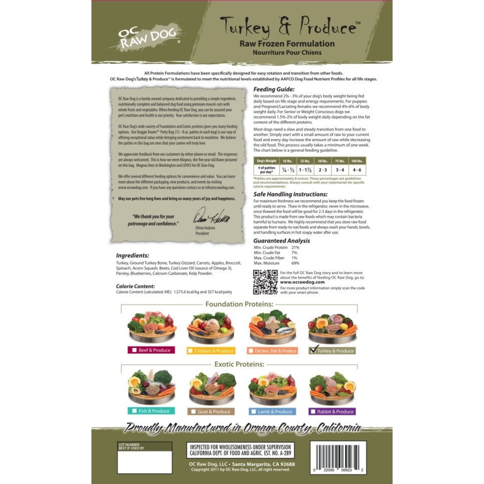 OC Raw OC Raw Frozen Patties Turkey & Produce 6lb