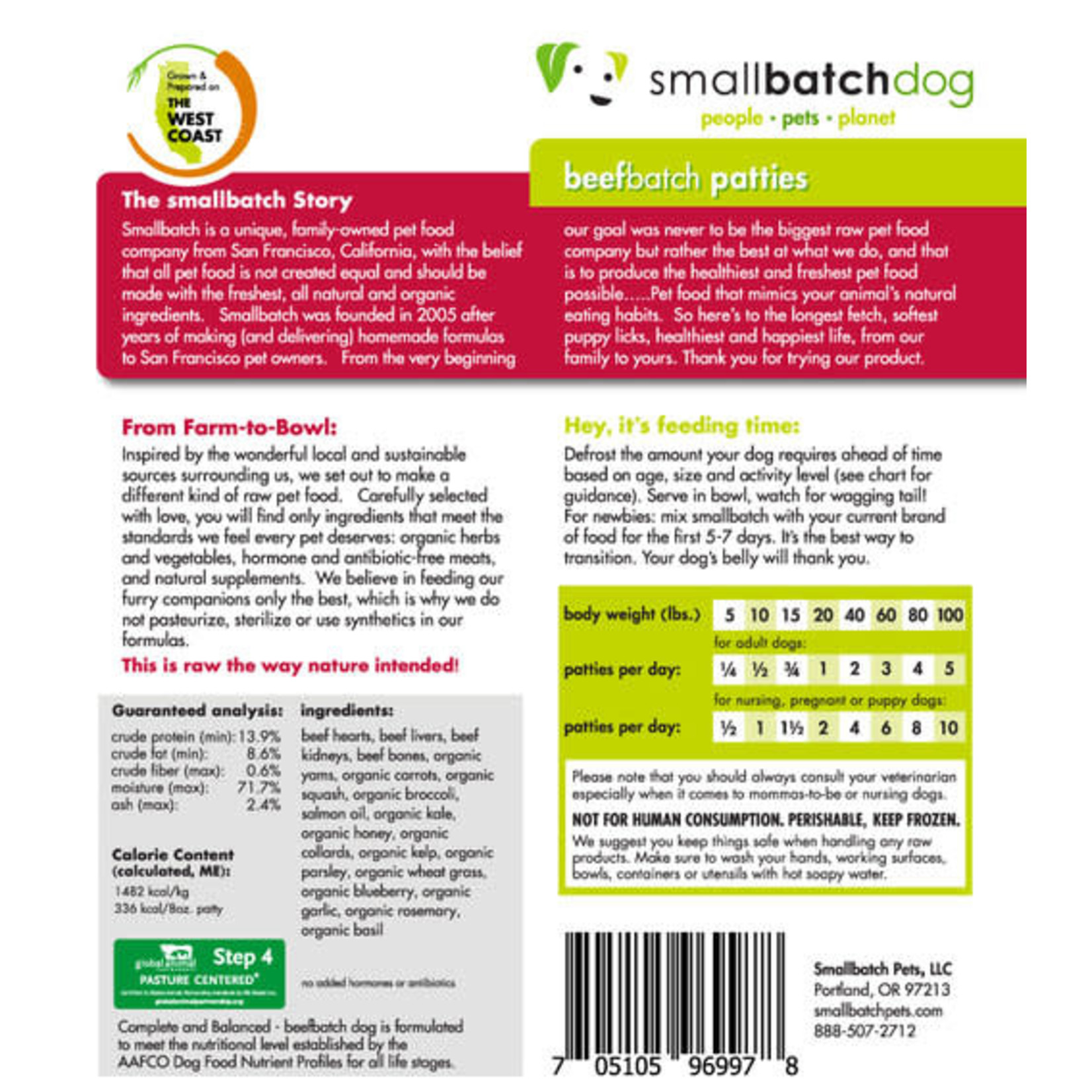 Smallbatch Smallbatch Dog Frozen Patties Beef Bulk 18lb