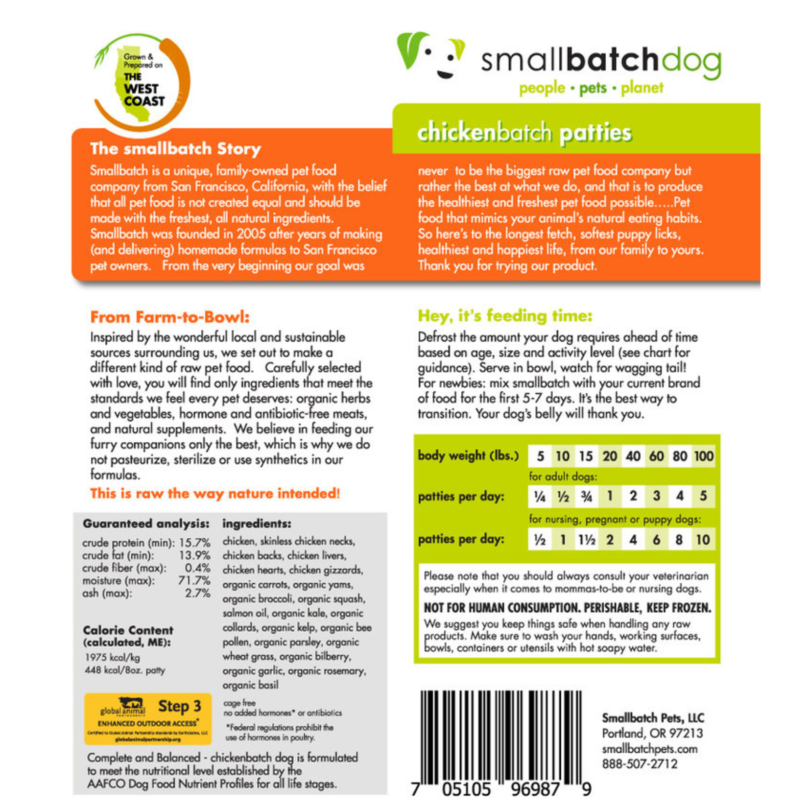 Smallbatch Smallbatch Dog Frozen Patties Chicken 6lb