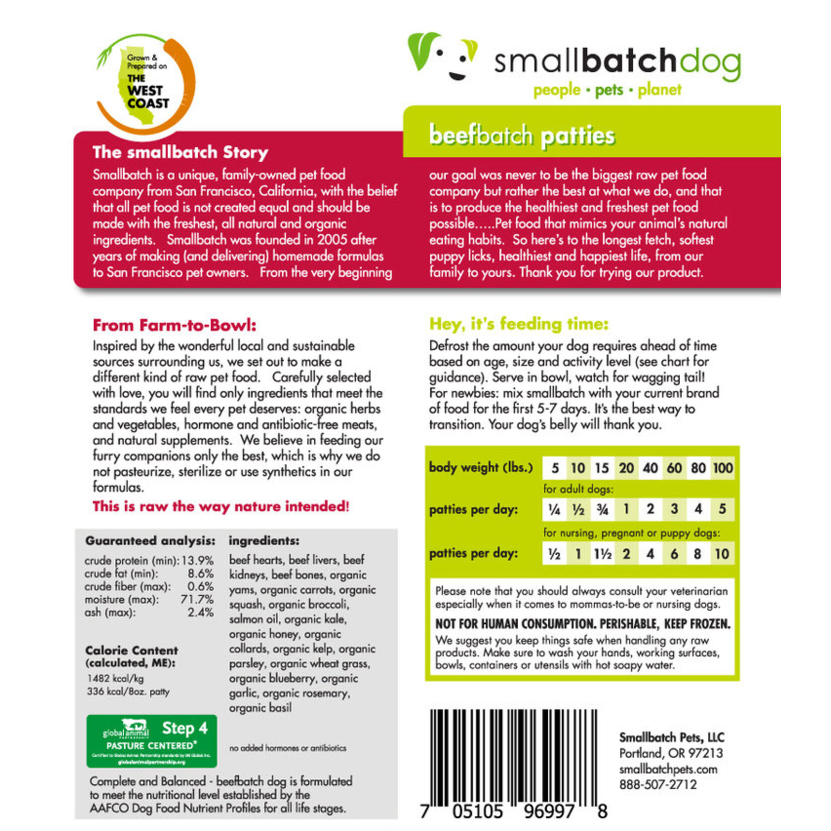 Smallbatch Smallbatch Dog Frozen Patties Beef 6lb