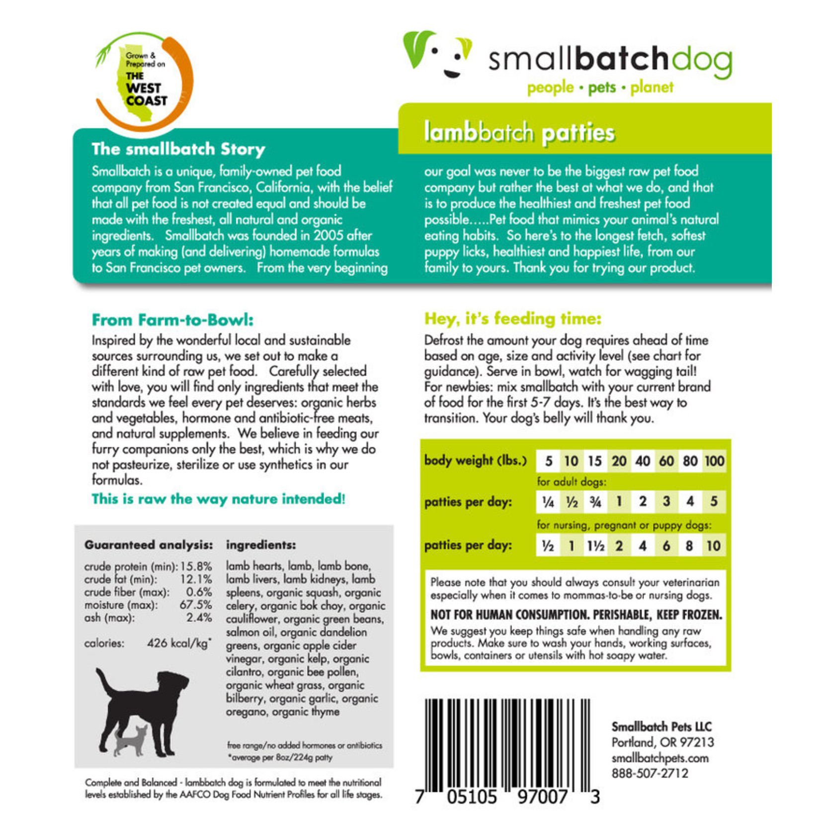 Smallbatch Smallbatch Dog Frozen Patties Lamb 6lb