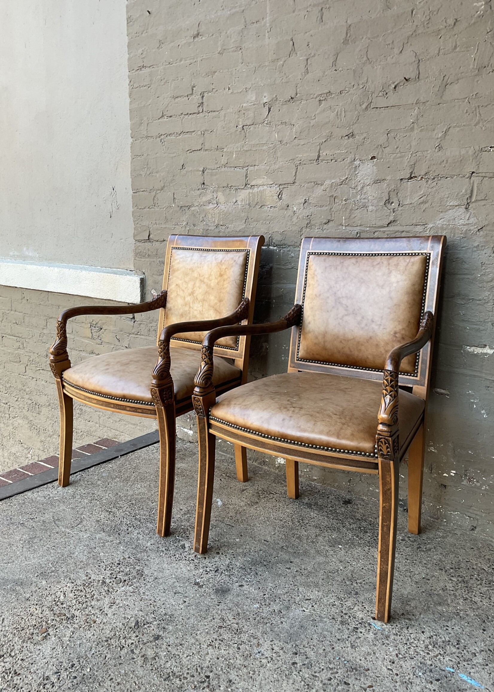 GOODWOOD Pair of Regency Style Leather Armchairs