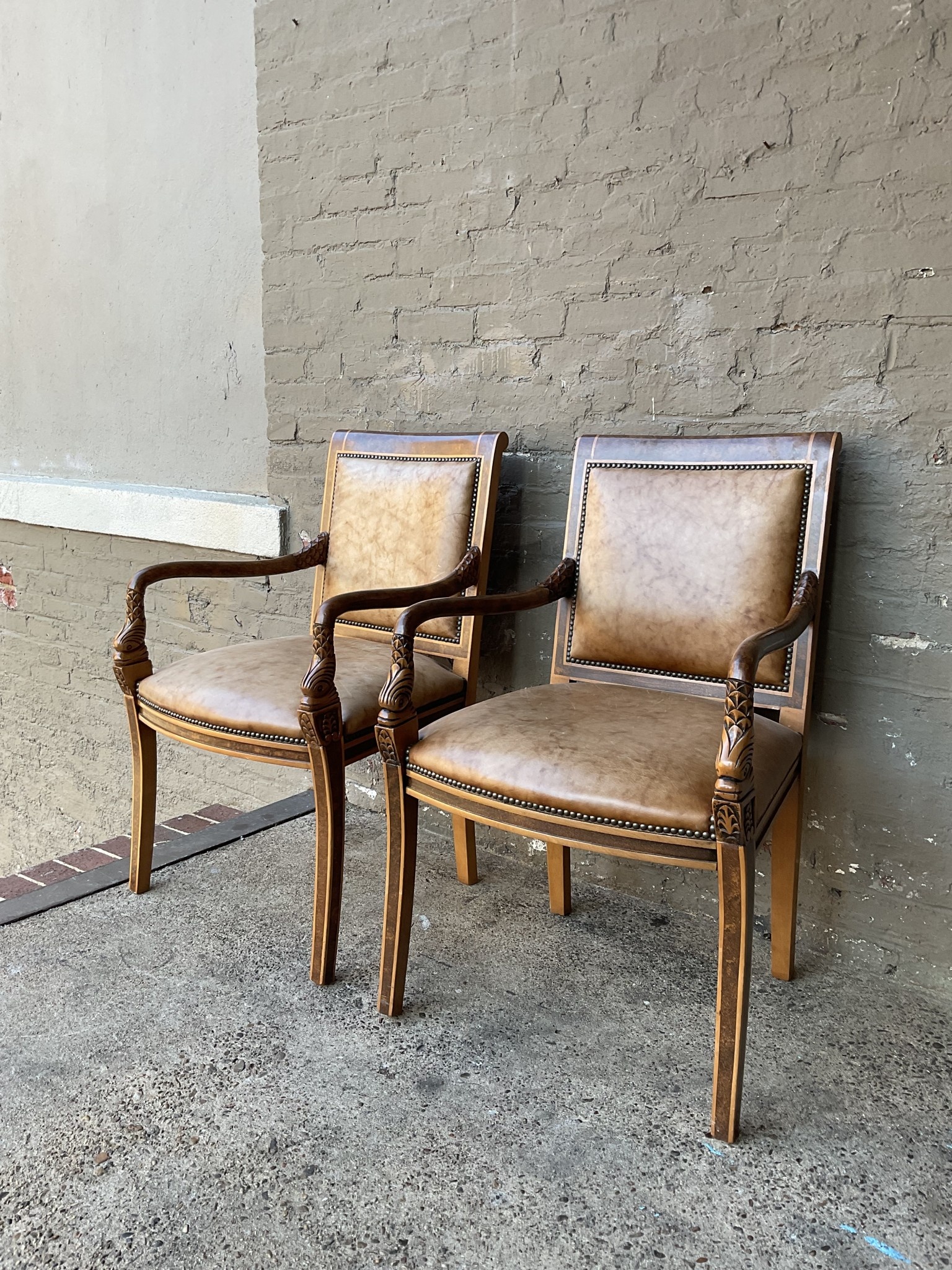 Pair of Regency Style Leather Armchairs
