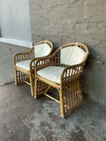 GOODWOOD Pair of Hollywood Regency Style Rattan Armchairs