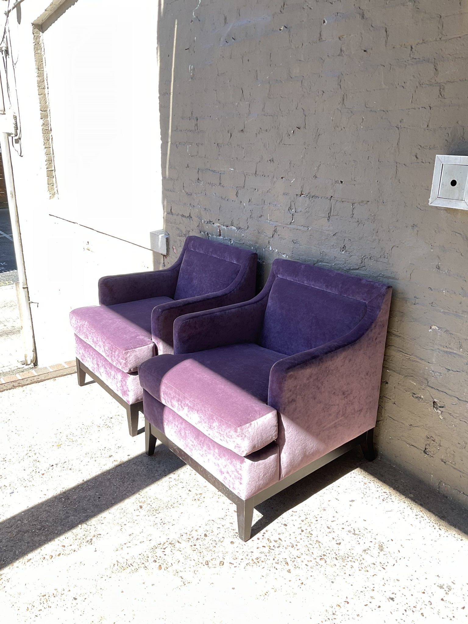 Pair of Purple Velvet Armchairs GoodWood