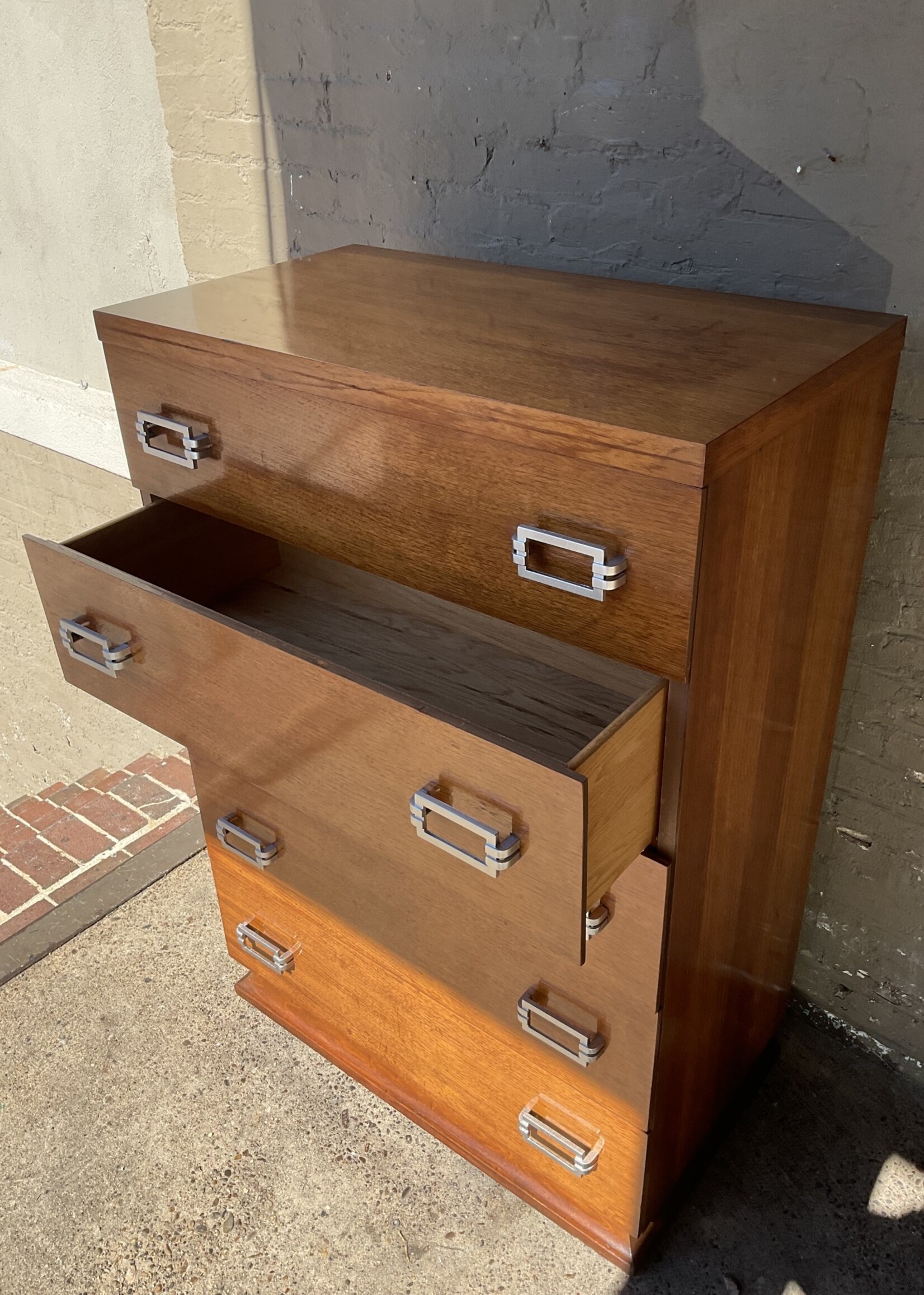 MCM Walnut Dresser with Metal Pulls GoodWood