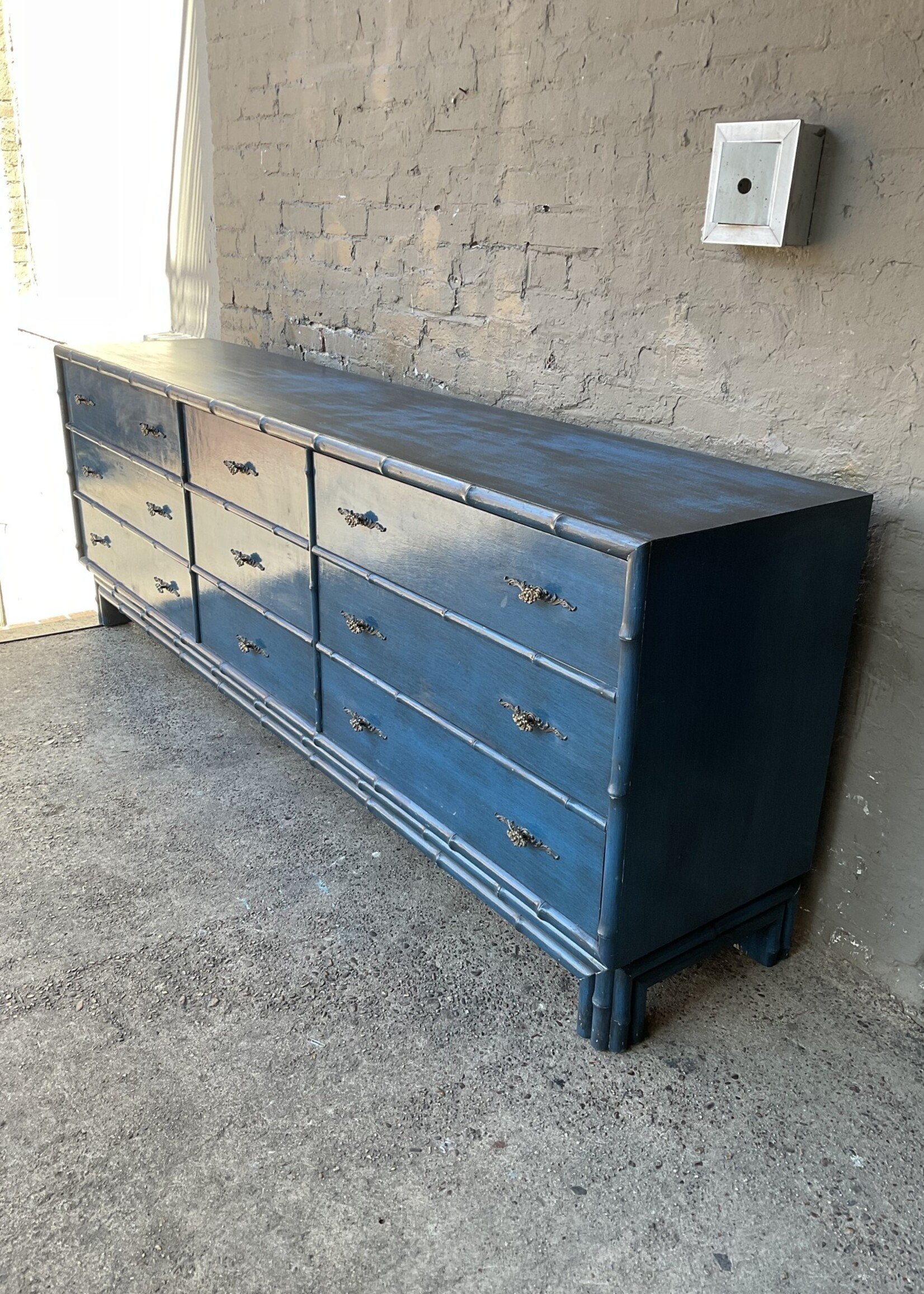 GOODWOOD MCM Painted Faux Bamboo Triple Dresser