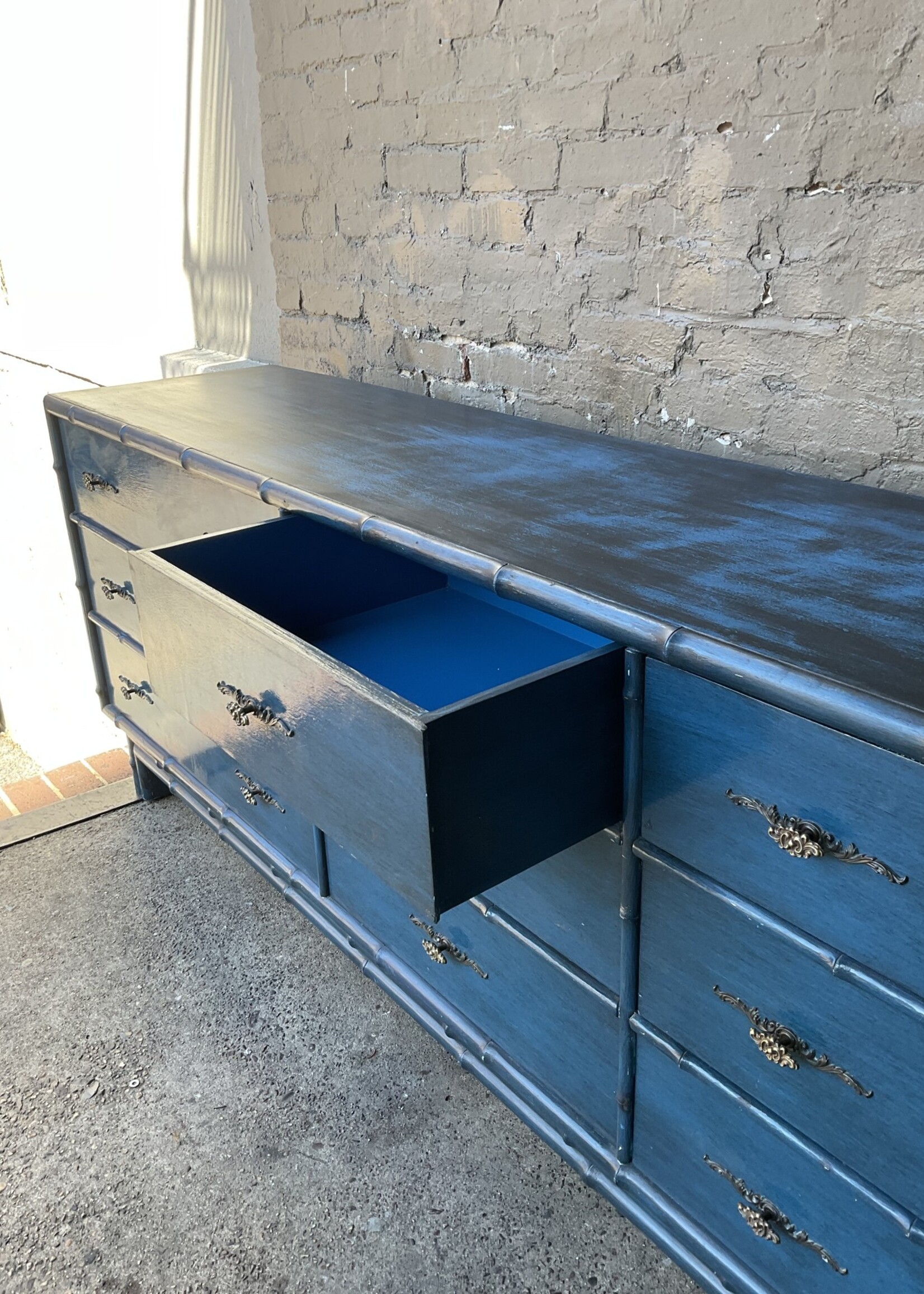 MCM Painted Faux Bamboo Triple Dresser GoodWood