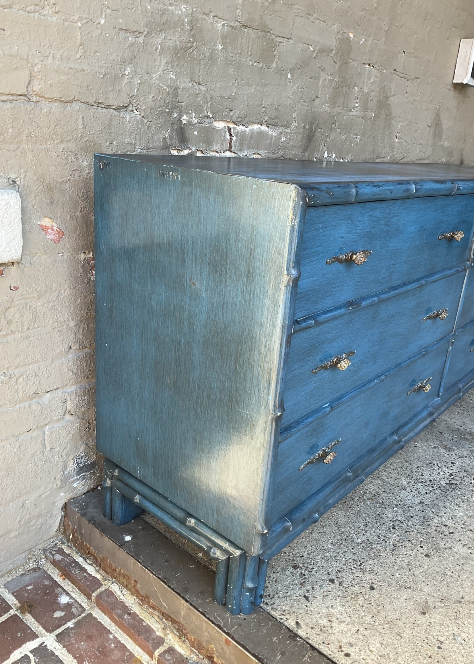 MCM Painted Faux Bamboo Triple Dresser GoodWood