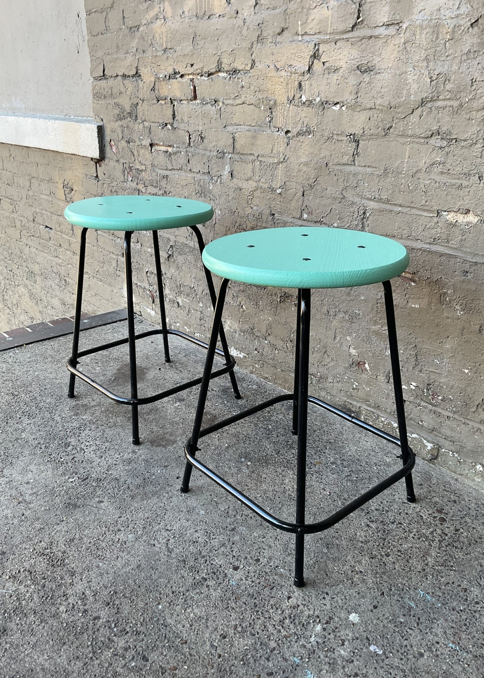 GOODWOOD Pair of MCM Metal & Wood Stools
