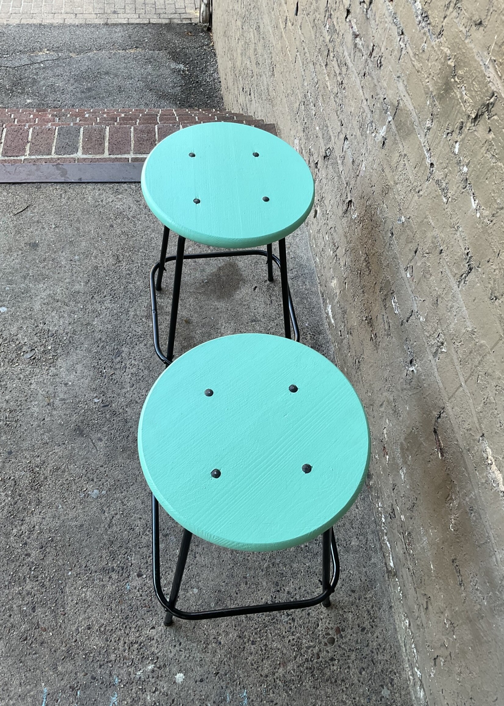 GOODWOOD Pair of MCM Metal & Wood Stools