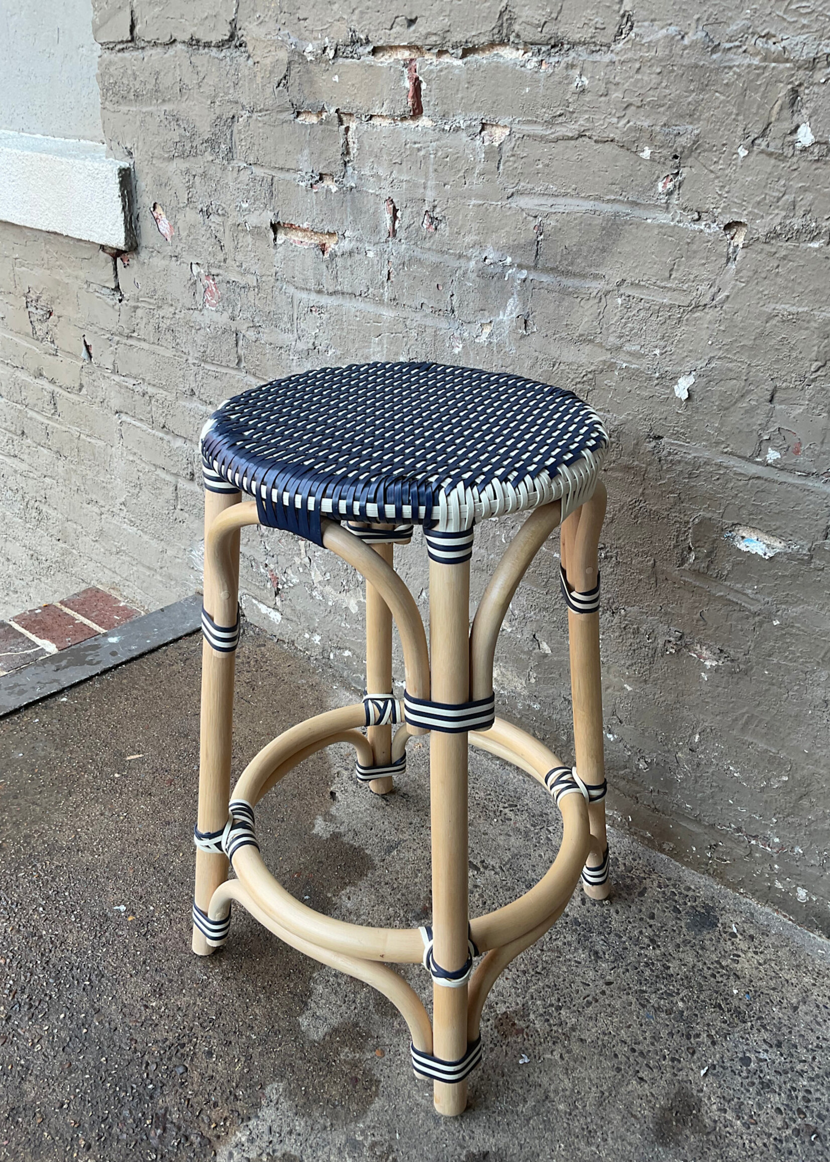 GOODWOOD Blue & White Rattan Stool