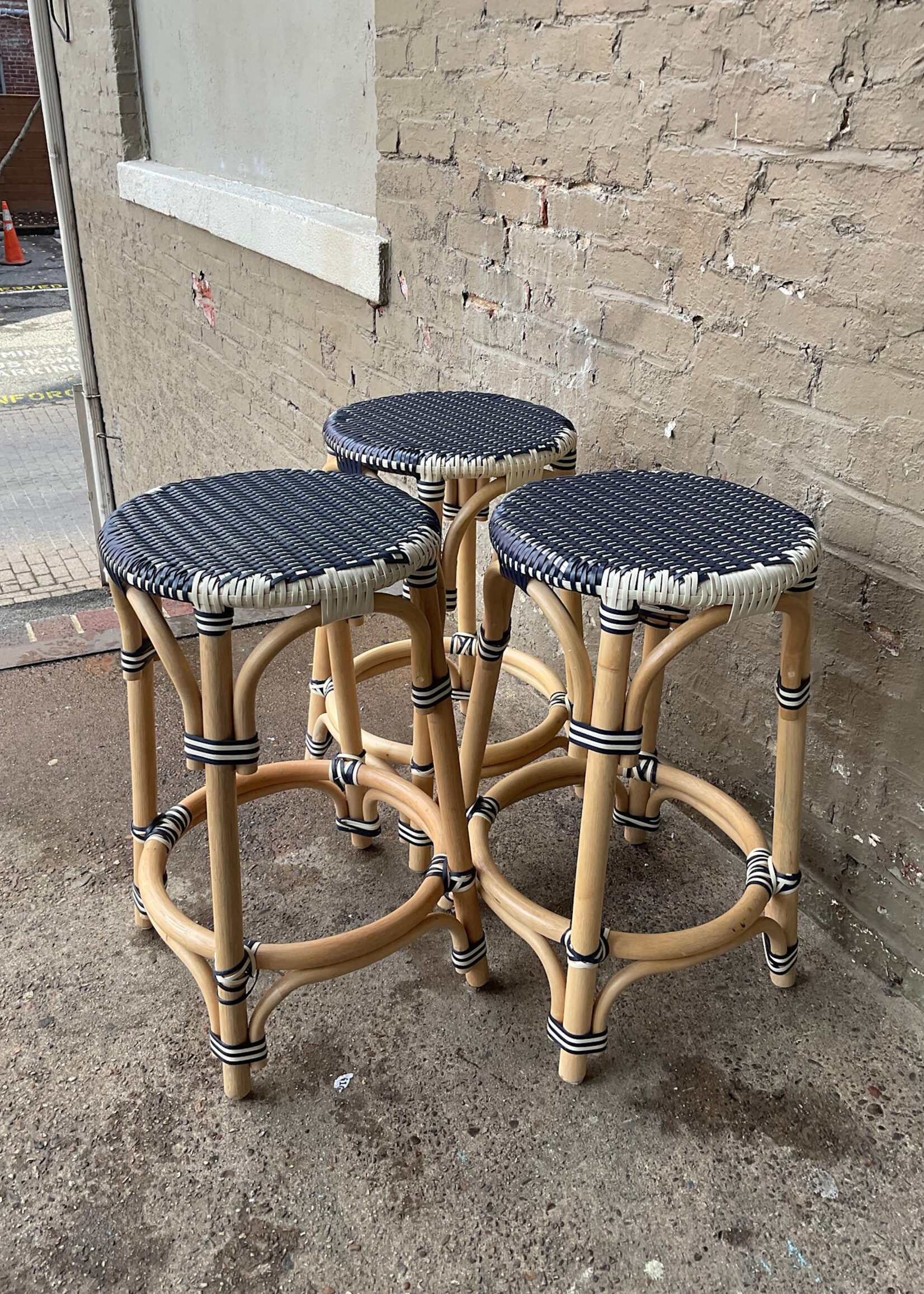 GOODWOOD Blue & White Rattan Stool