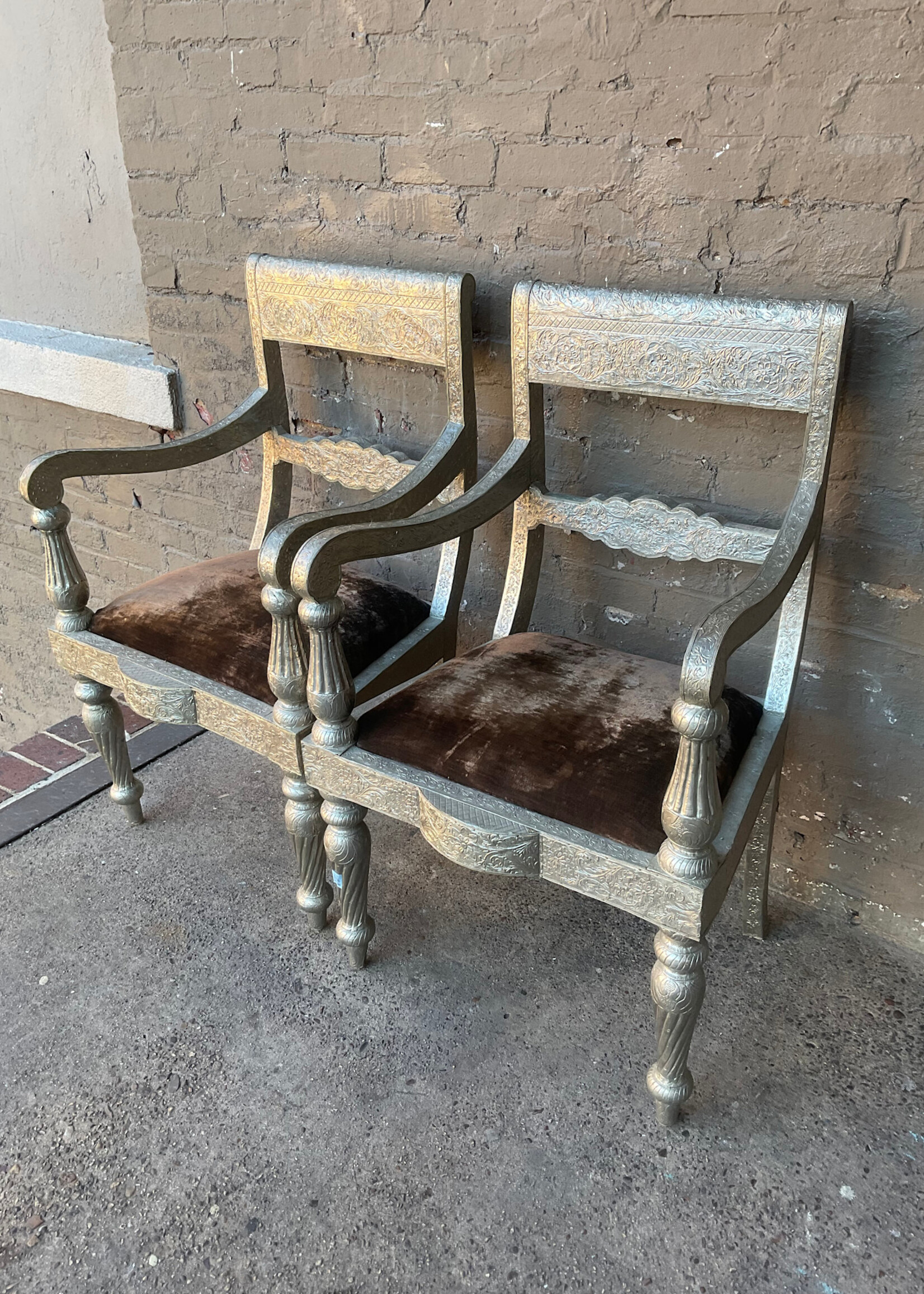 GOODWOOD Pair of Silver Foil Armchairs