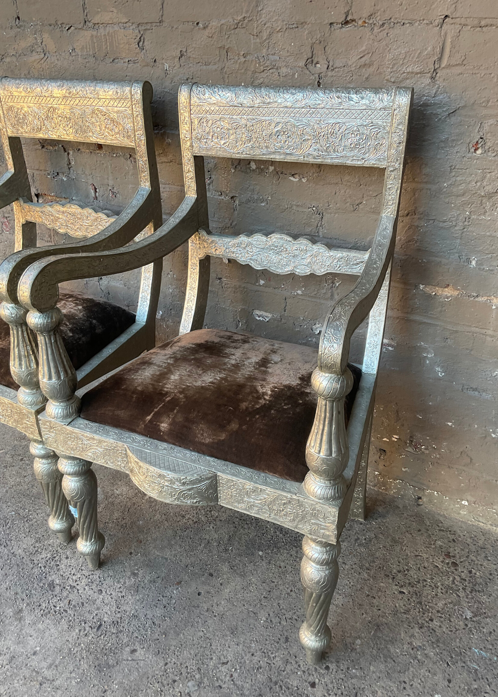 GOODWOOD Pair of Silver Foil Armchairs