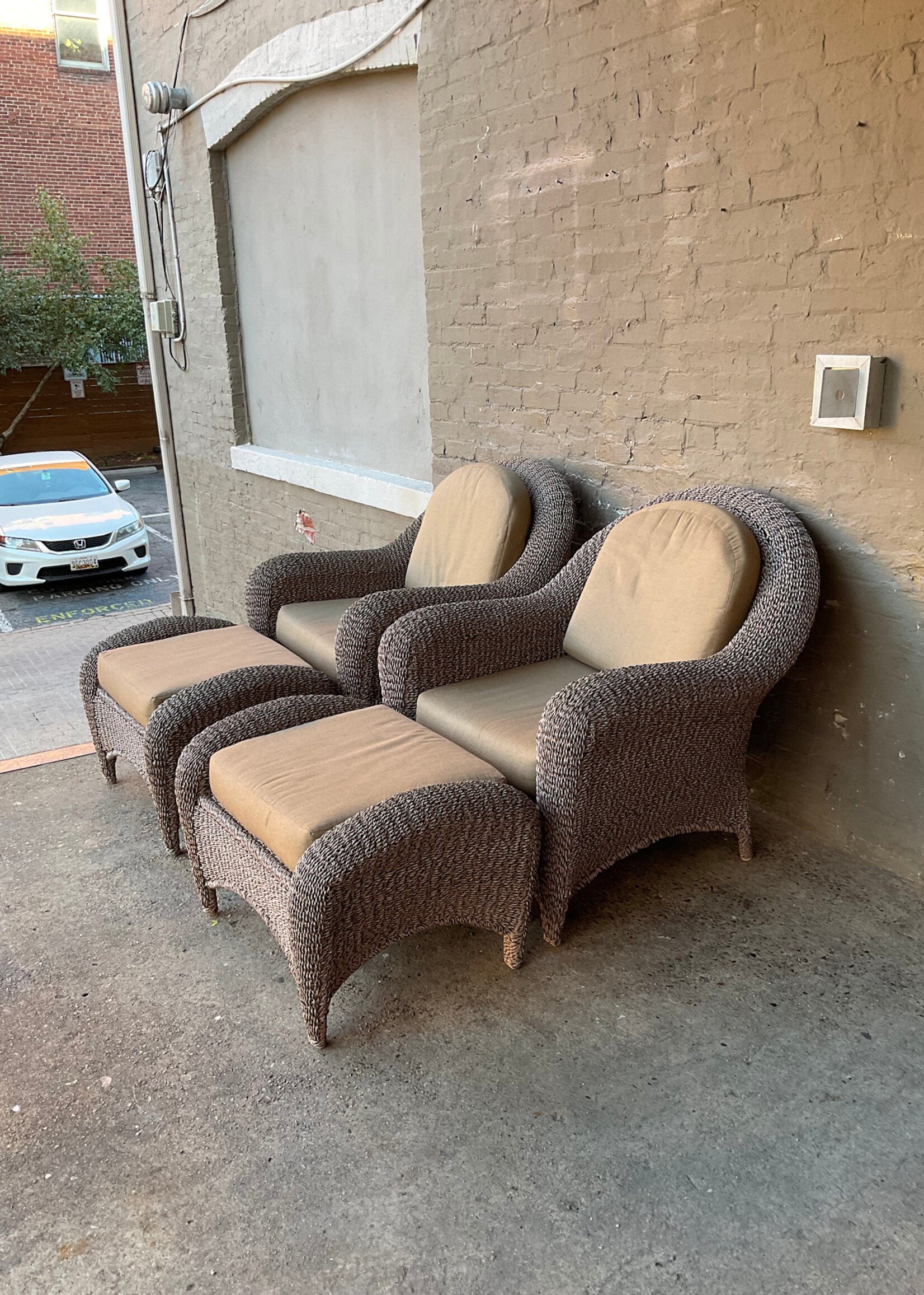 GOODWOOD Art Deco Style Faux Wicker Chair & Ottoman