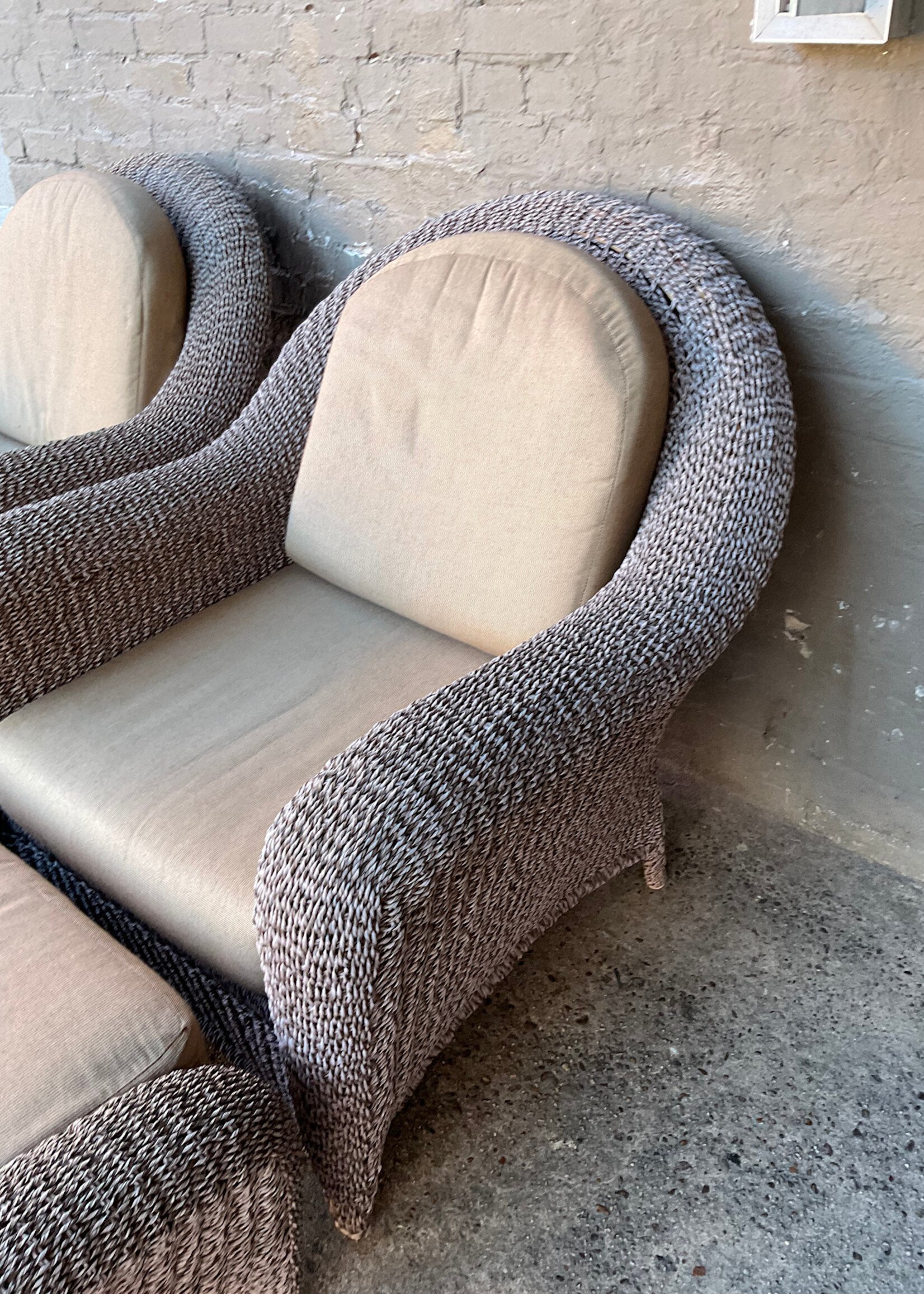 GOODWOOD Art Deco Style Faux Wicker Chair & Ottoman