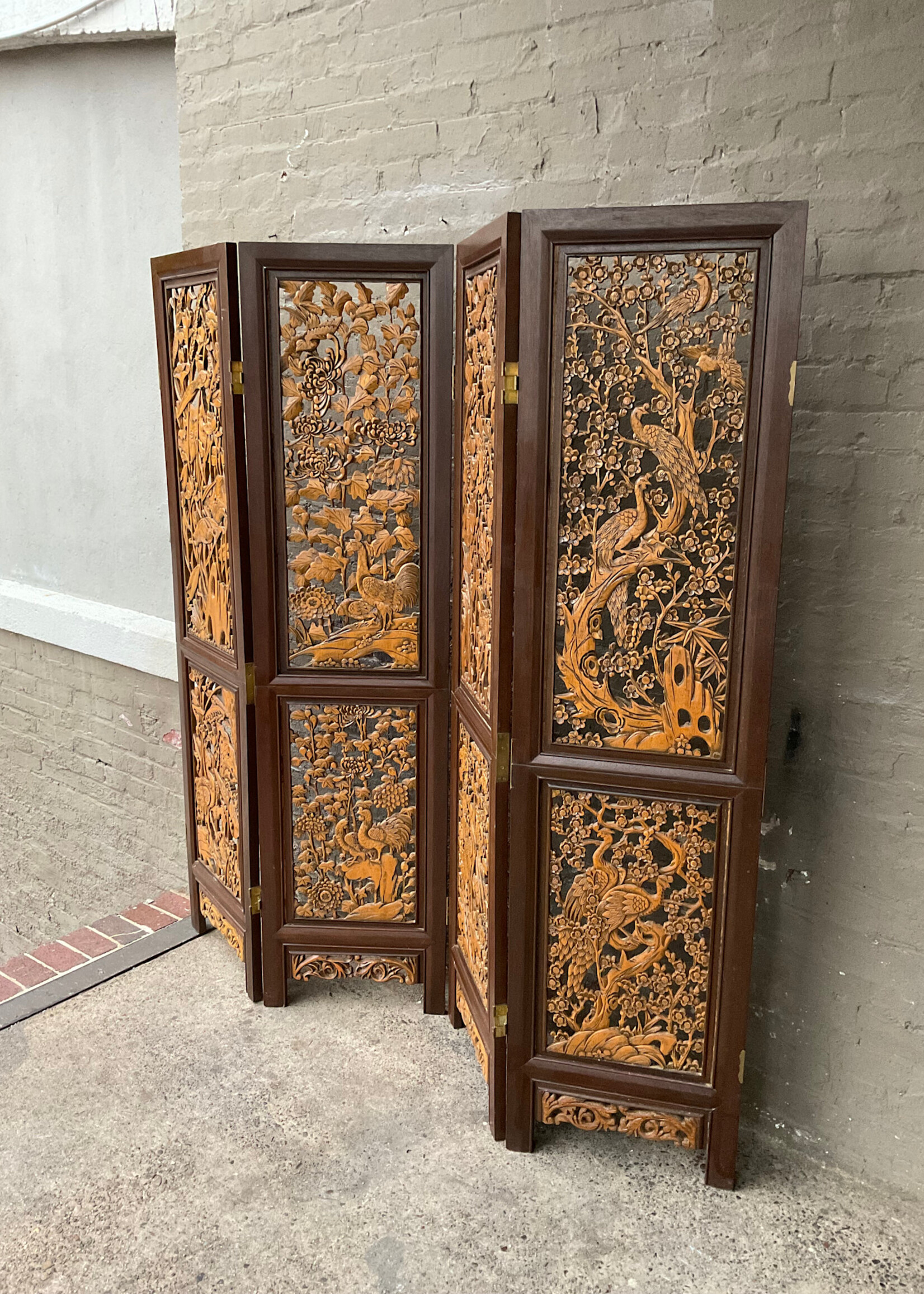 GOODWOOD Carved Wood 4 Panel Screen