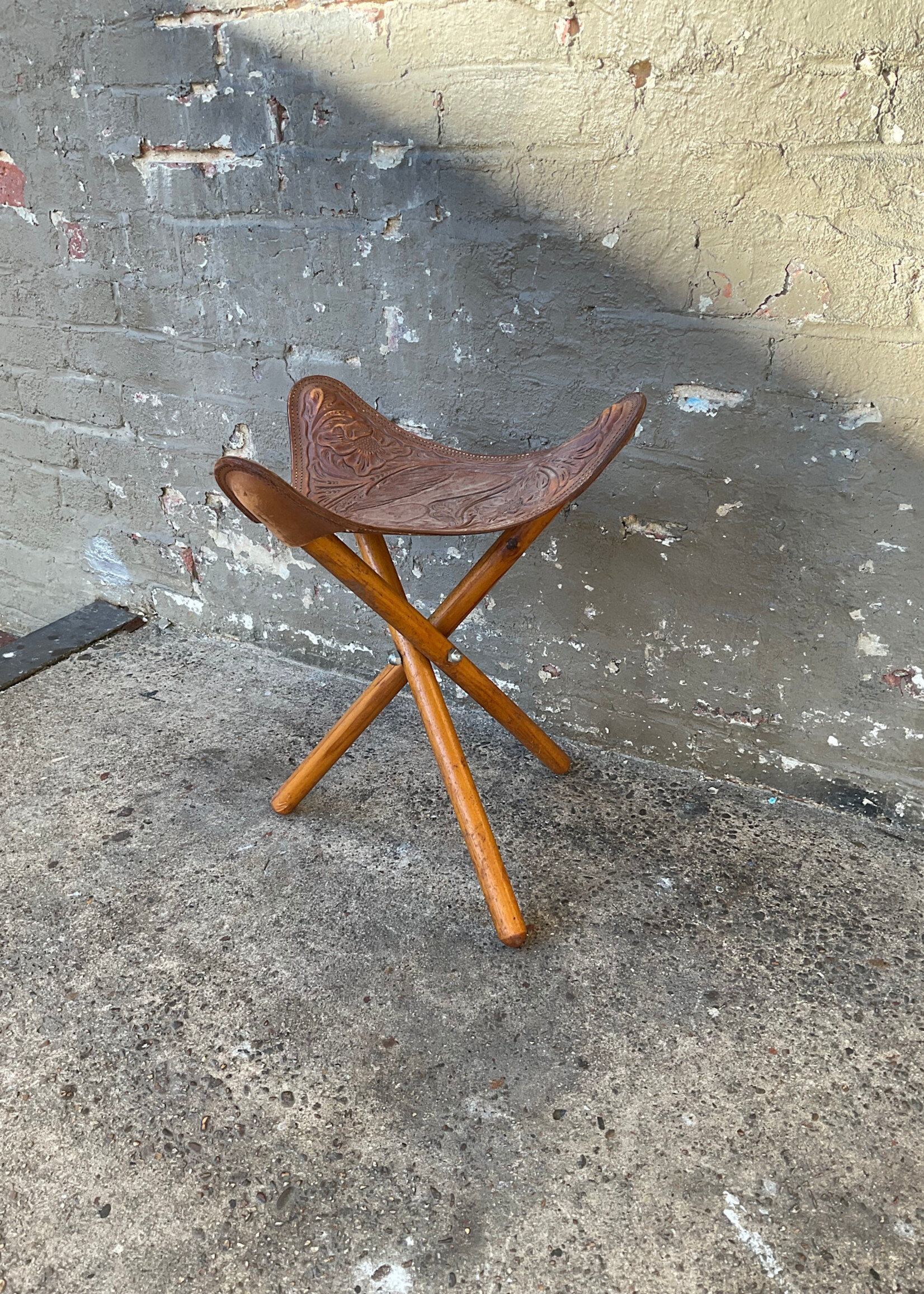 GOODWOOD Tooled Leather Tripod Stool