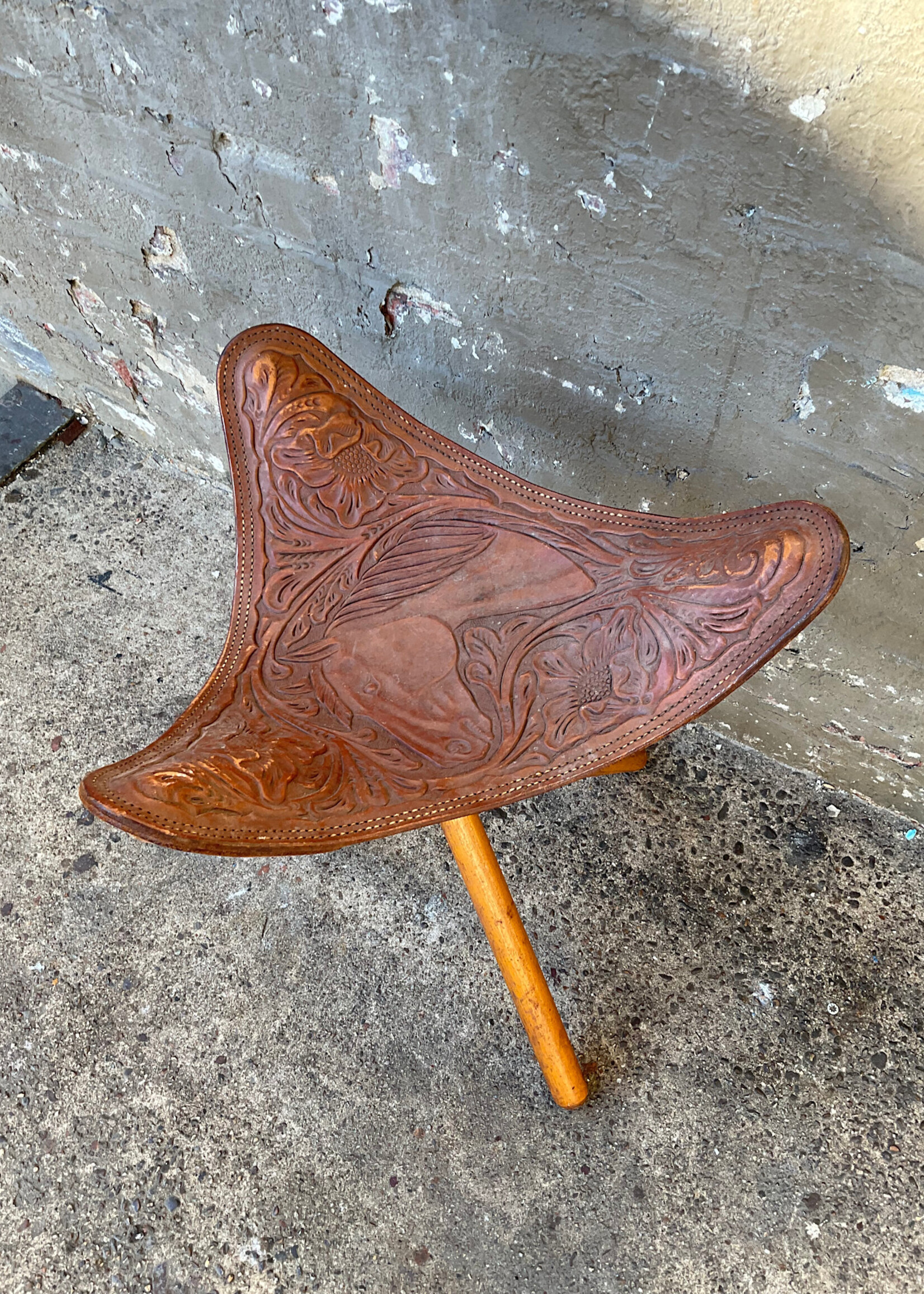 GOODWOOD Tooled Leather Tripod Stool