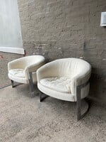 GOODWOOD Pair of MCM Boucle & Chrome Tub Chairs, Bernhardt