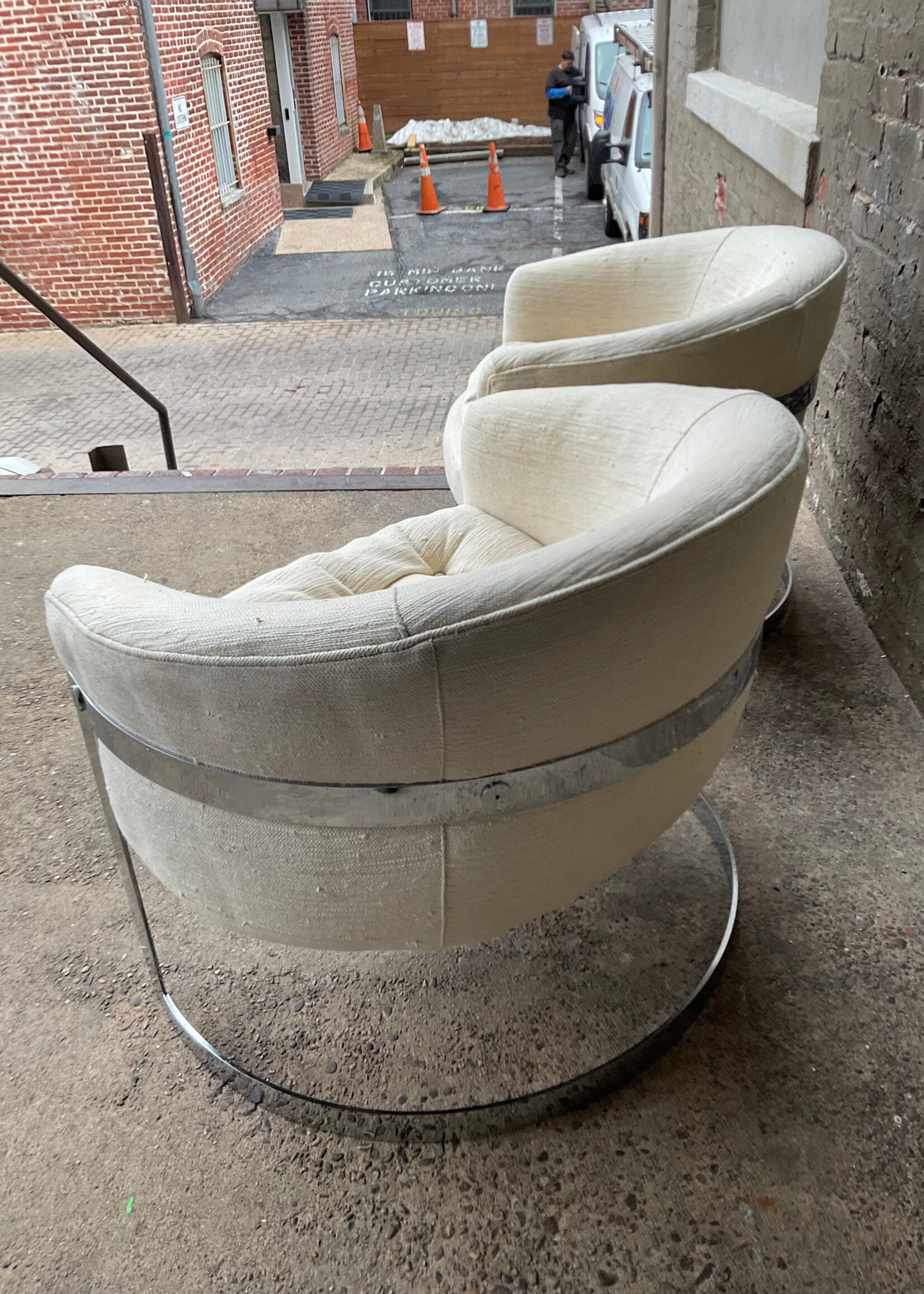GOODWOOD Pair of MCM Boucle & Chrome Tub Chairs, Bernhardt