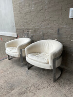 GOODWOOD Pair of MCM Boucle & Chrome Tub Chairs, Bernhardt