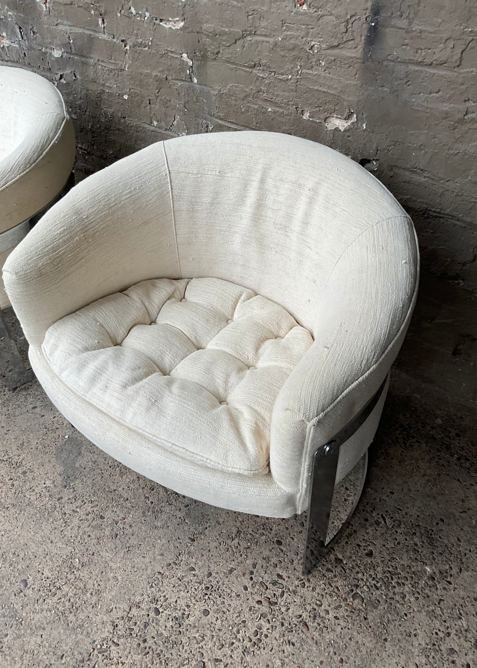 GOODWOOD Pair of MCM Boucle & Chrome Tub Chairs, Bernhardt