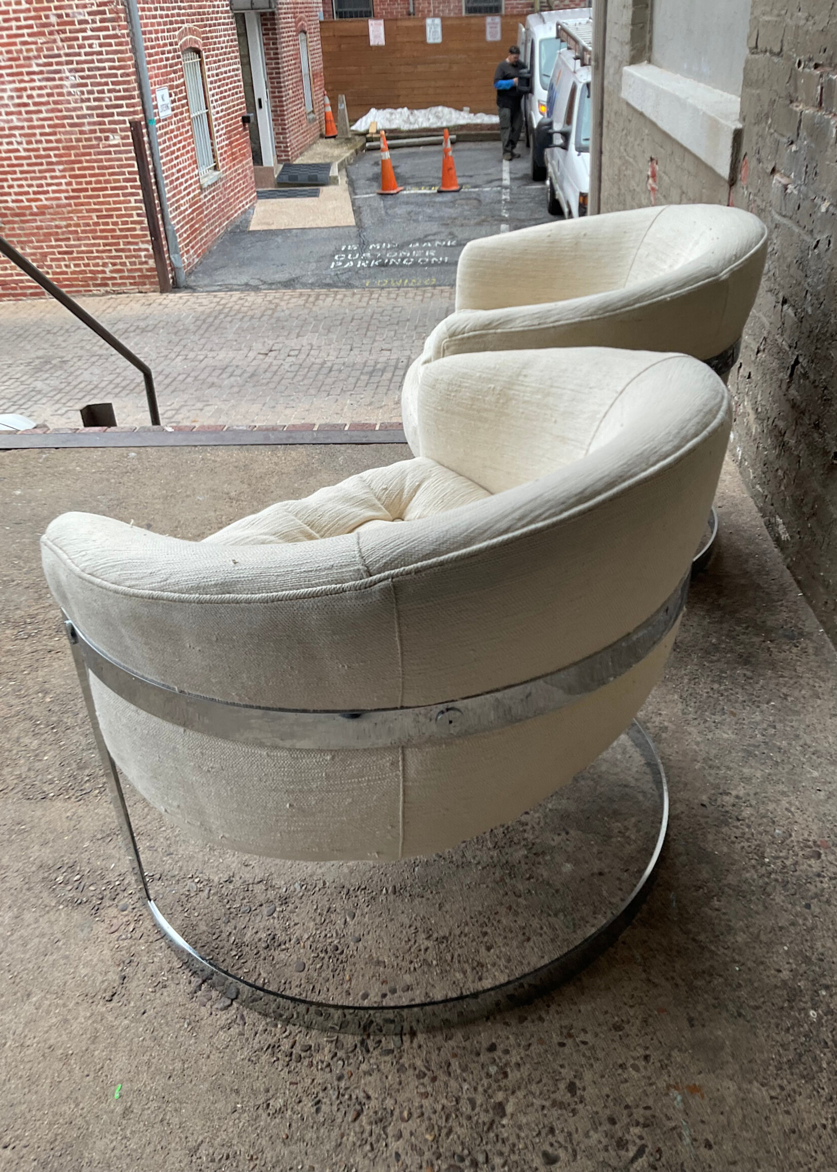 GOODWOOD Pair of MCM Boucle & Chrome Tub Chairs, Bernhardt