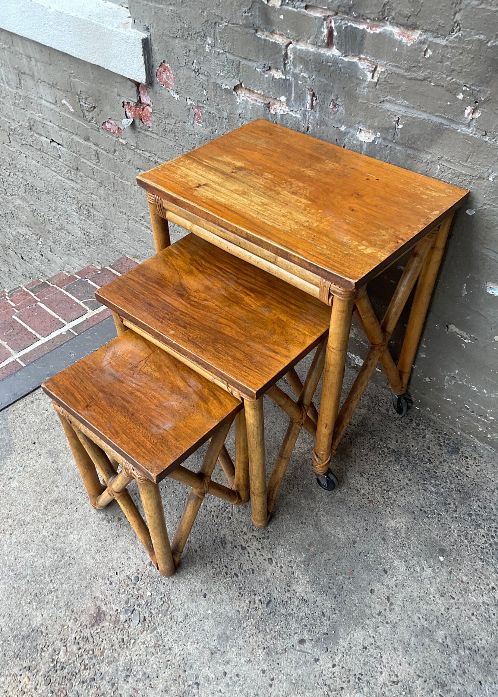GOODWOOD Set of 3 MCM Bamboo Nesting Tables