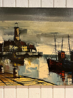 GOODWOOD MCM Harbor Scene Oil on Canvas, Griff
