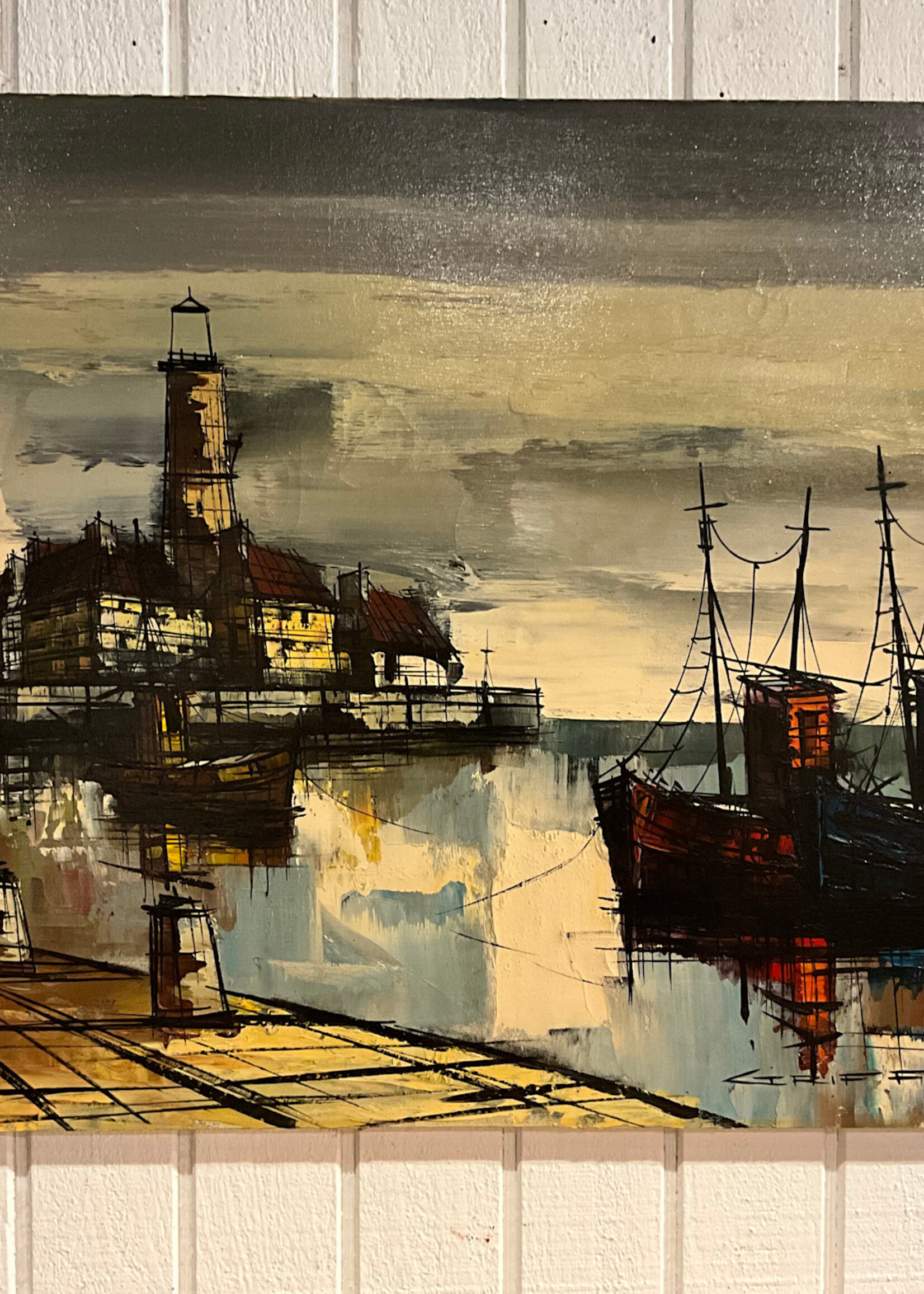 GOODWOOD MCM Harbor Scene Oil on Canvas, Griff