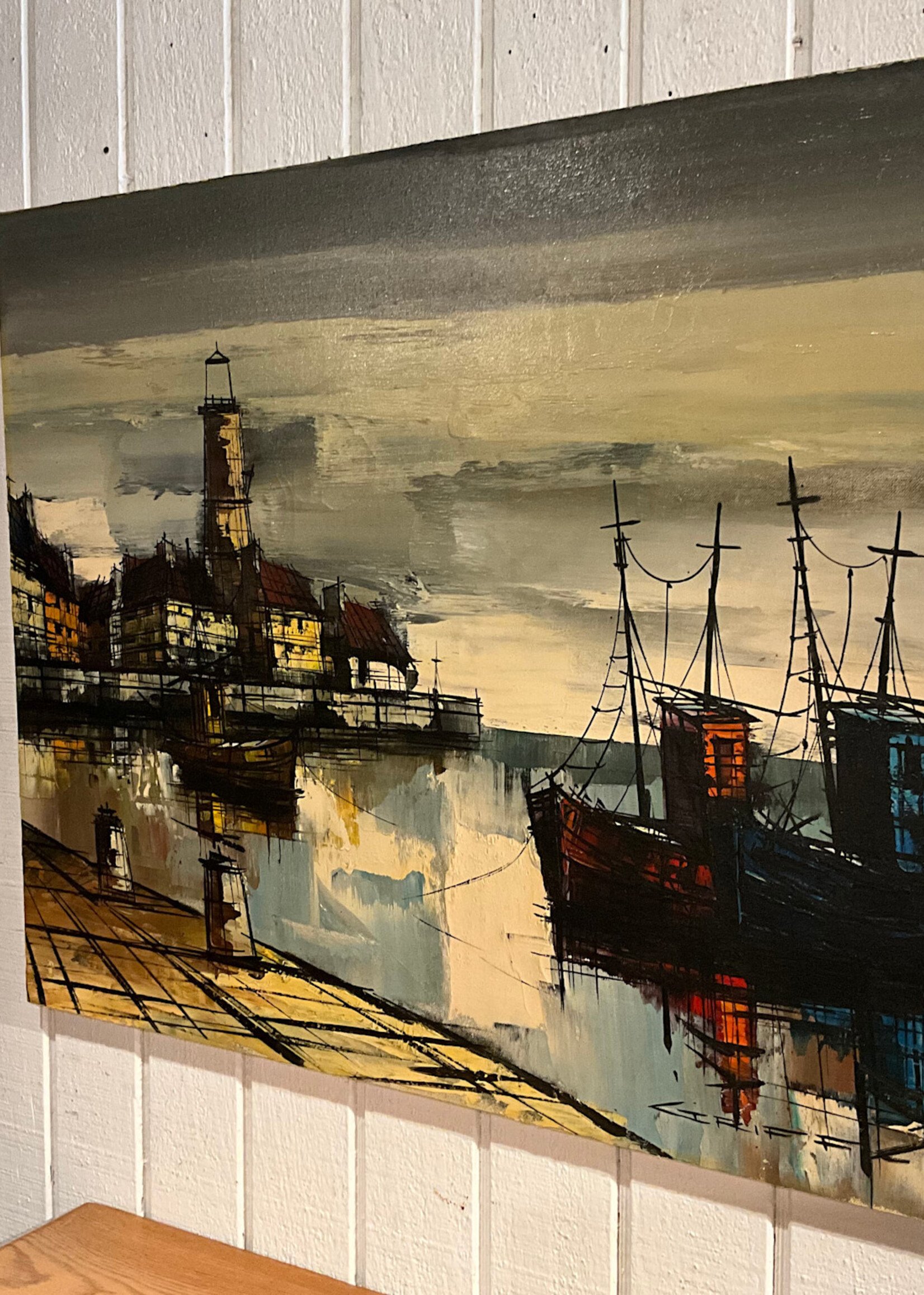 GOODWOOD MCM Harbor Scene Oil on Canvas, Griff