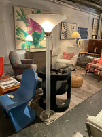 GOODWOOD Post Modern Lucite & Brass Floor Lamp, Cracked Shade