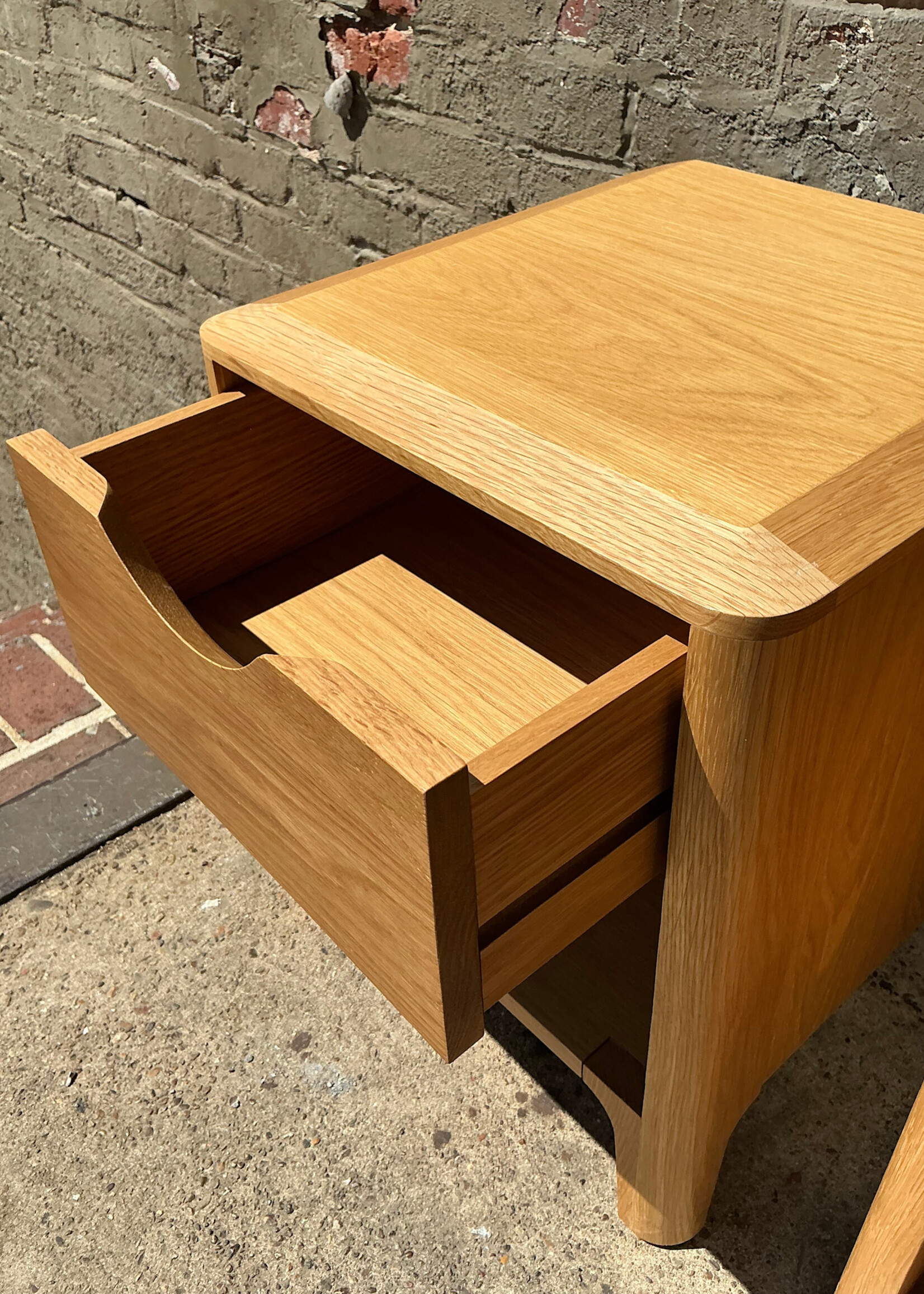 GOODWOOD Pair of MCM Style Oak Nightstands