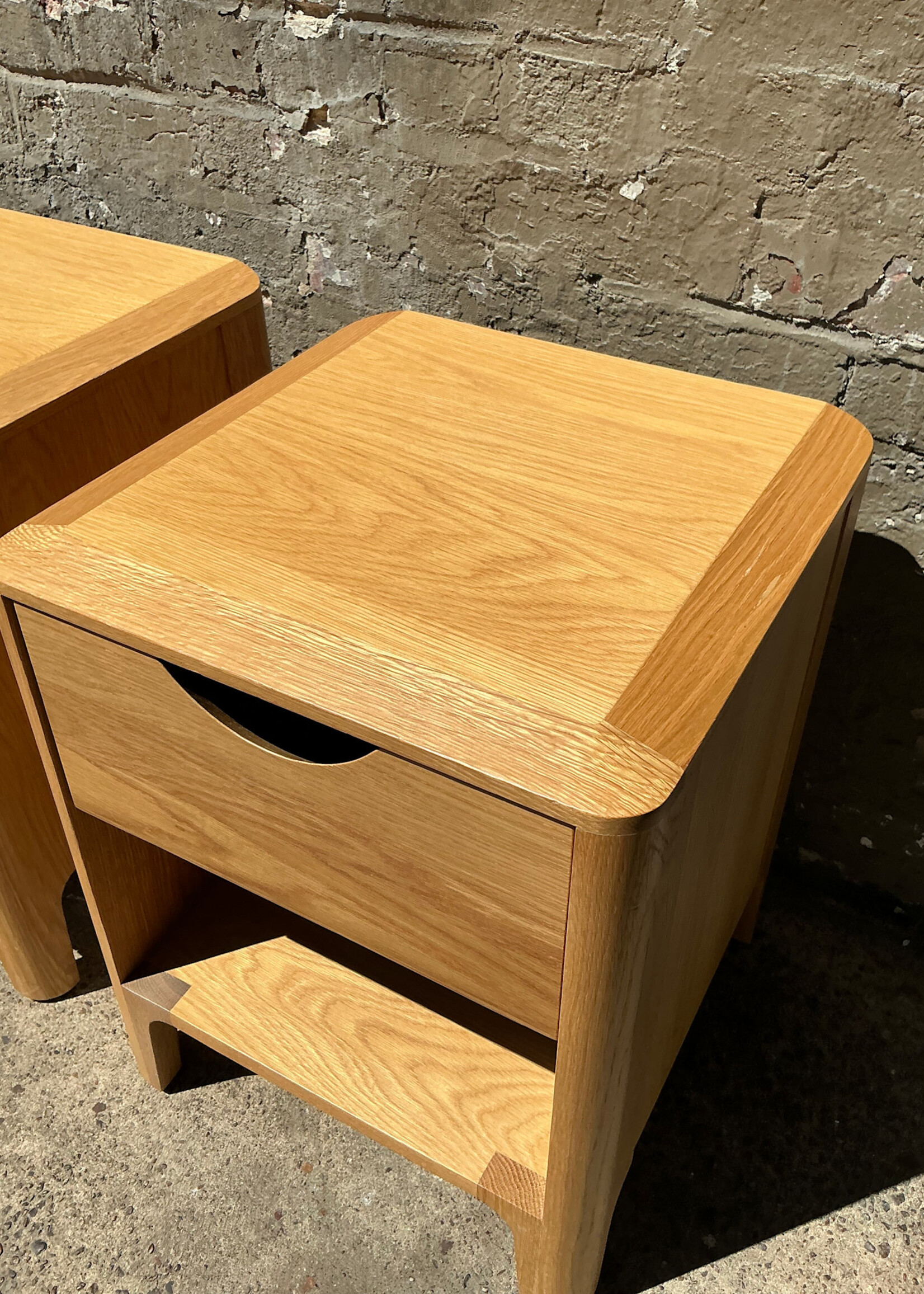 GOODWOOD Pair of MCM Style Oak Nightstands
