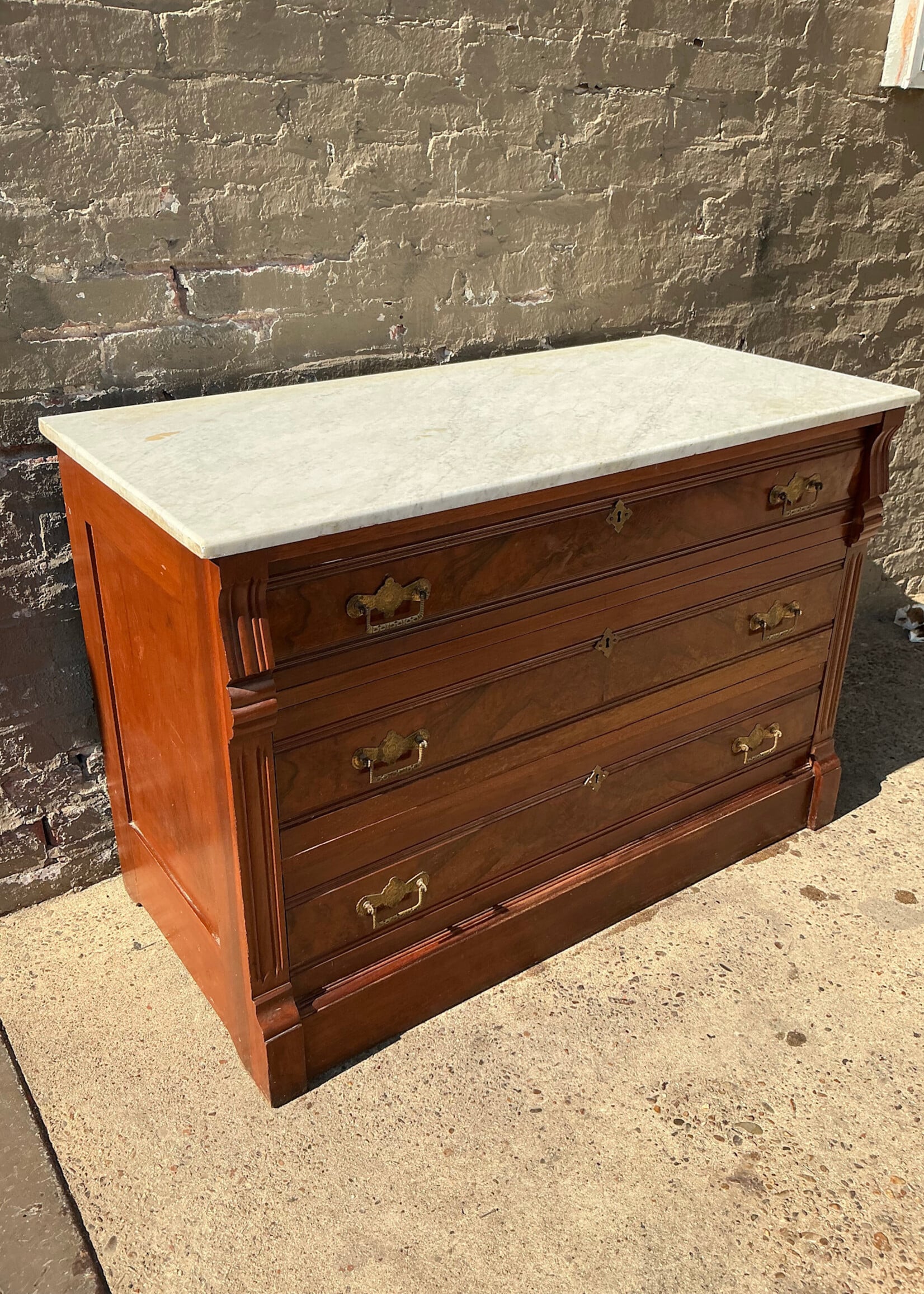 GOODWOOD Victorian Marble Top Walnut Chest of Drawers