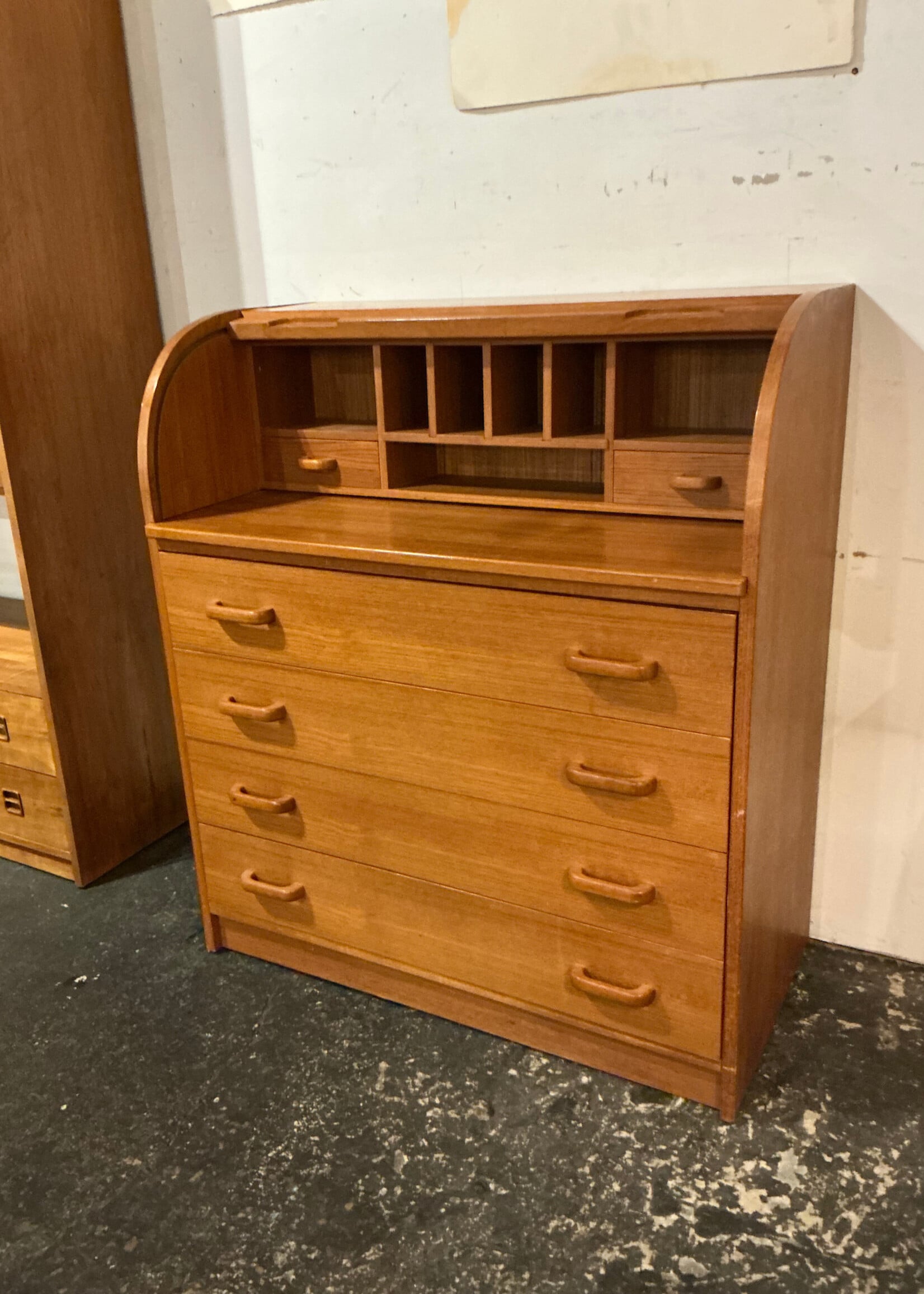 GOODWOOD Mid Century Modern Teak Cylinder Desk