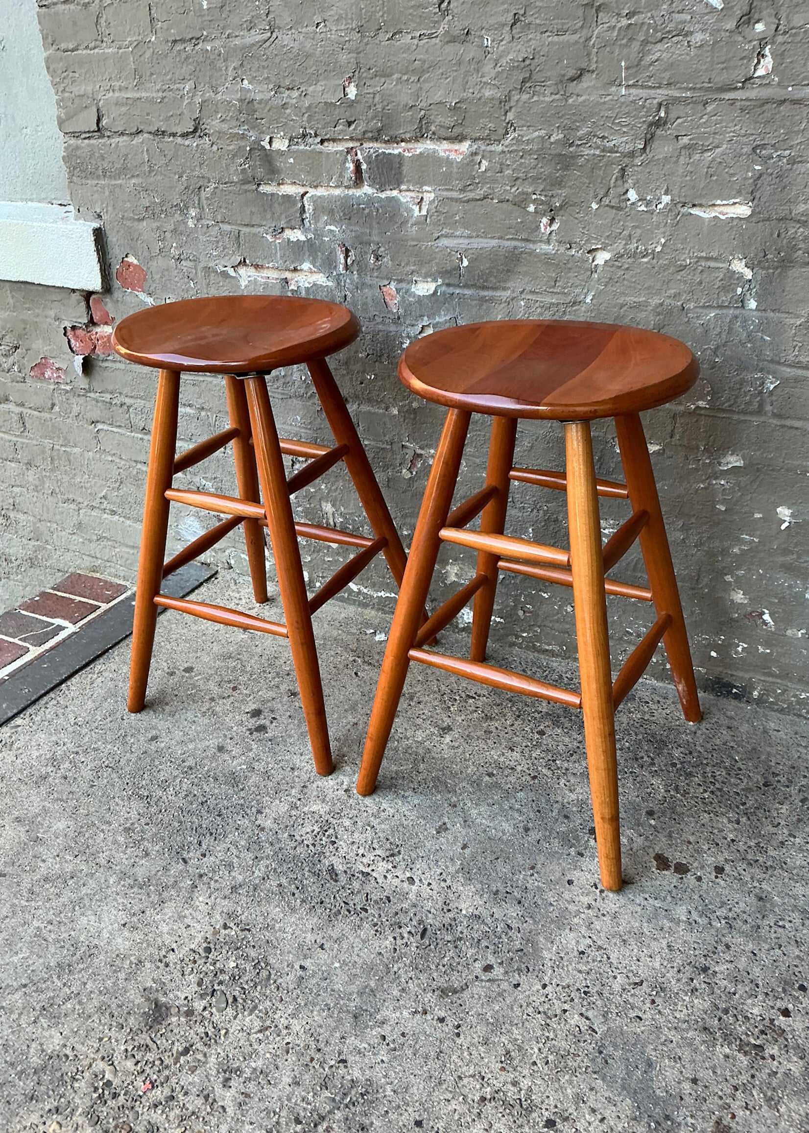 GOODWOOD Pair of Solid Cherry Counter Stools, New England